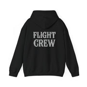 Black hoodie with 'FLIGHT CREW' text on the back against a white background
