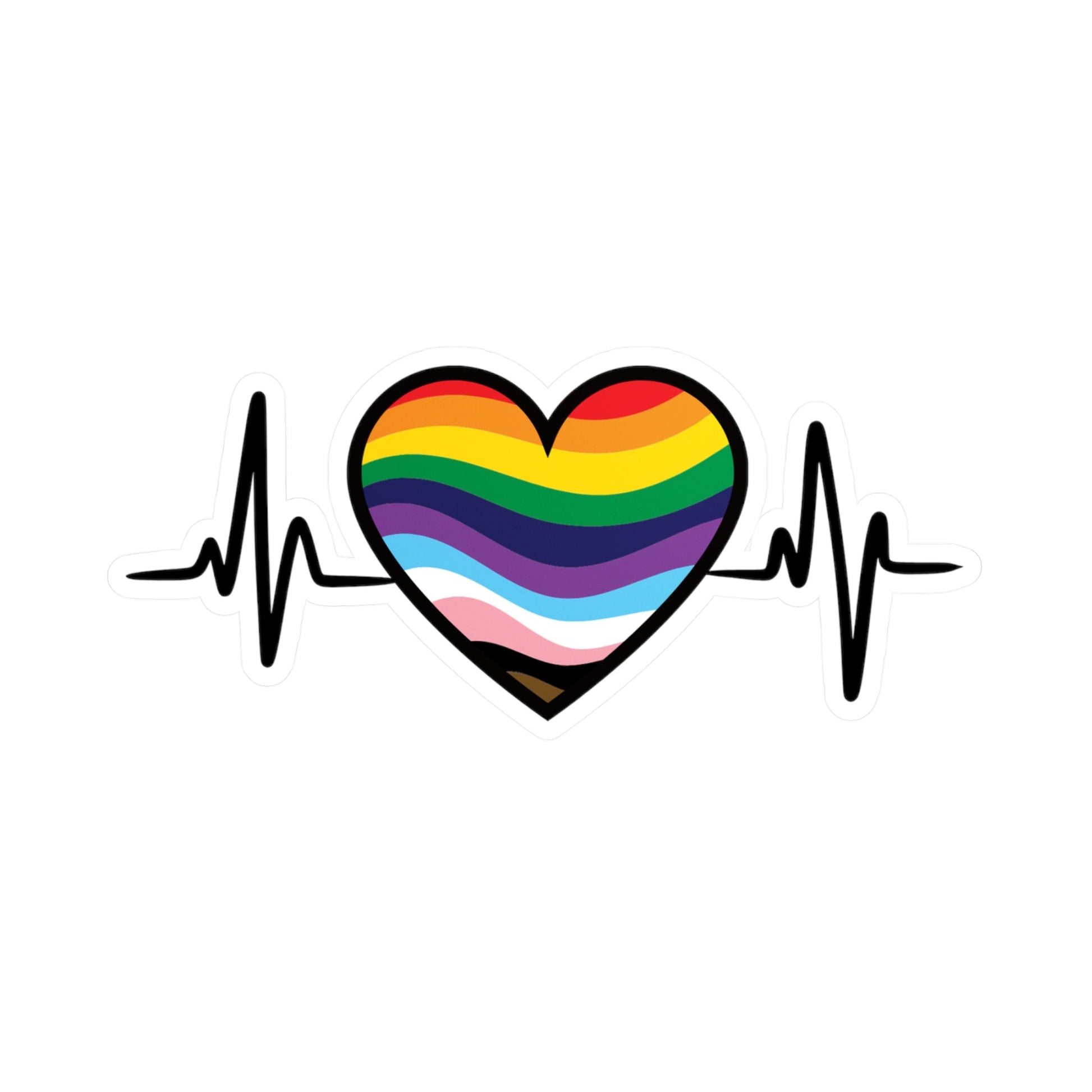 Sticker of a rainbow pride heart with stylized EKG rhythm by Rotor Wash and Wear