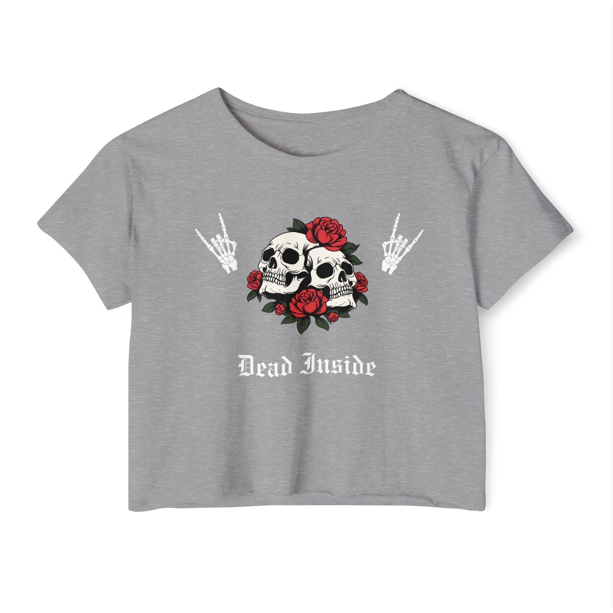 Light gray t-shirt with skull and roses design and 'Dead Inside' text by Rotor Wash & Wear