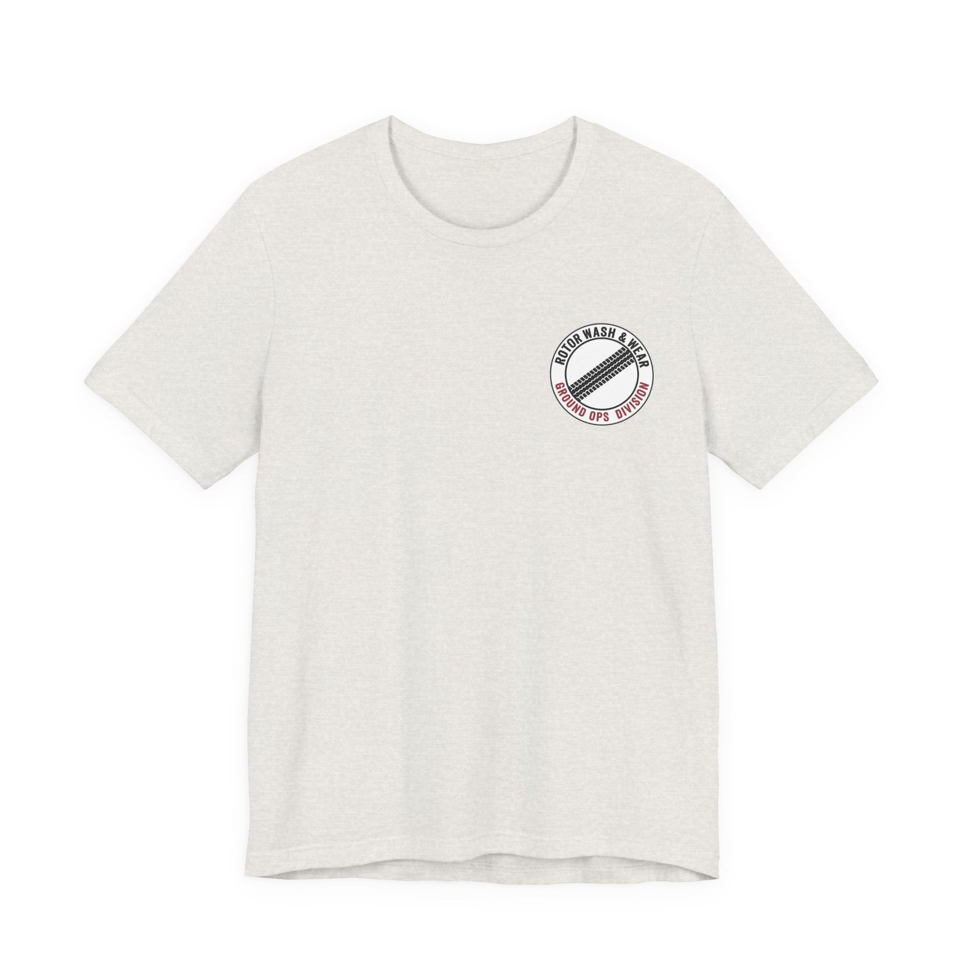Heather Cement t-shirt with a "Rotor Wash & Wear - Ground Ops Division" logo on the left chest on a white background