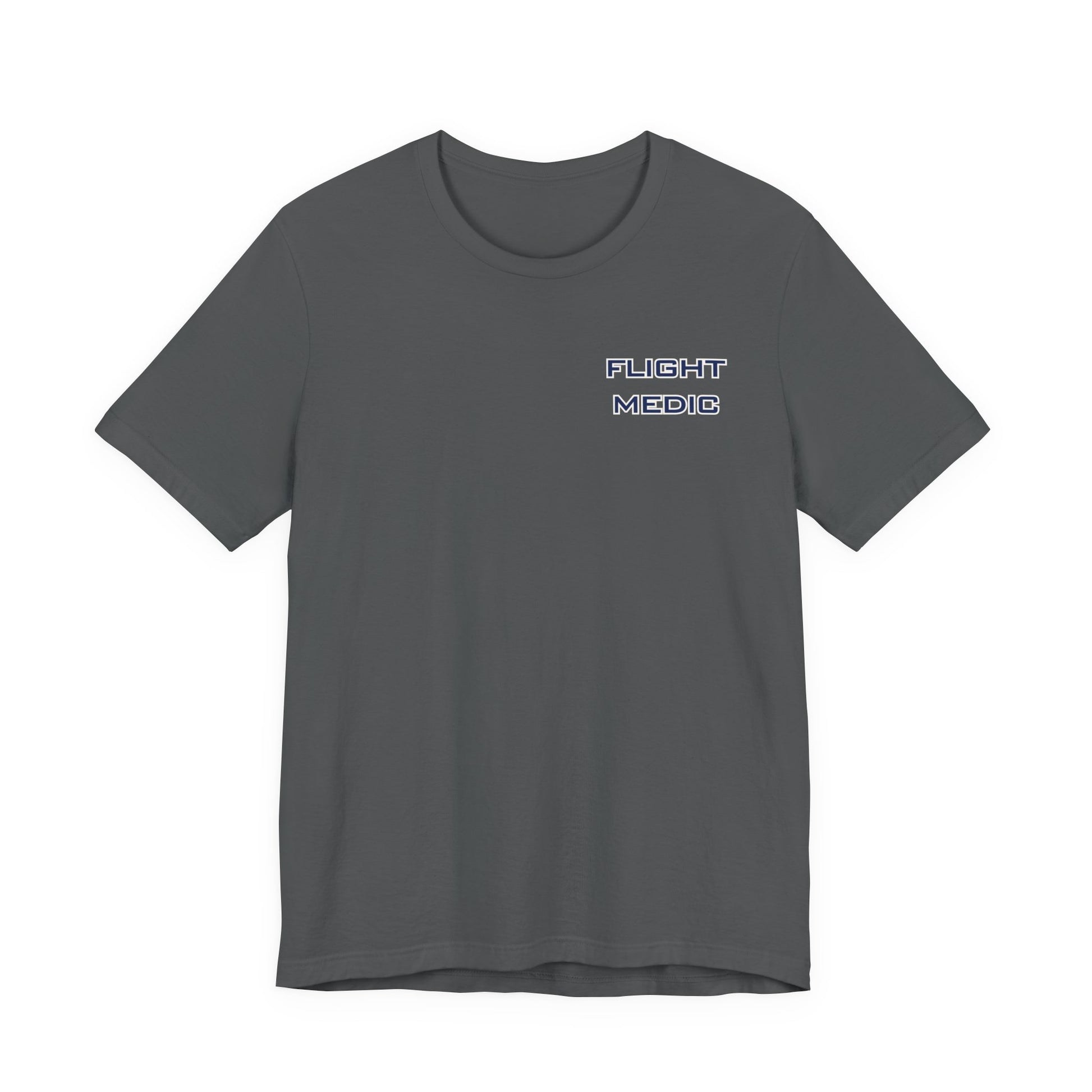 Gray t-shirt with text 'Flight Medic' on the left chest by Rotor Wash & Wear