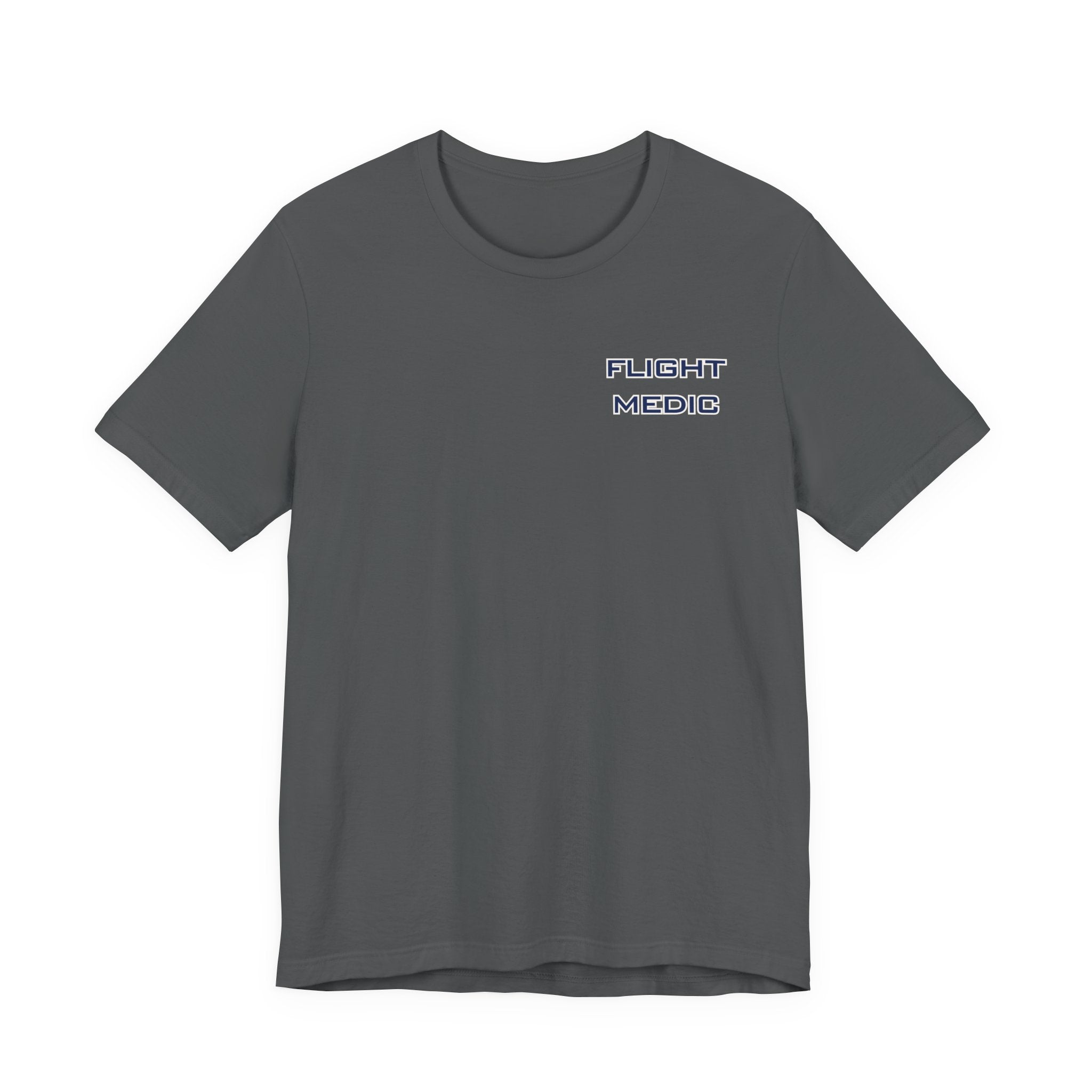 Gray t-shirt with text 'Flight Medic' on the left chest by Rotor Wash & Wear
