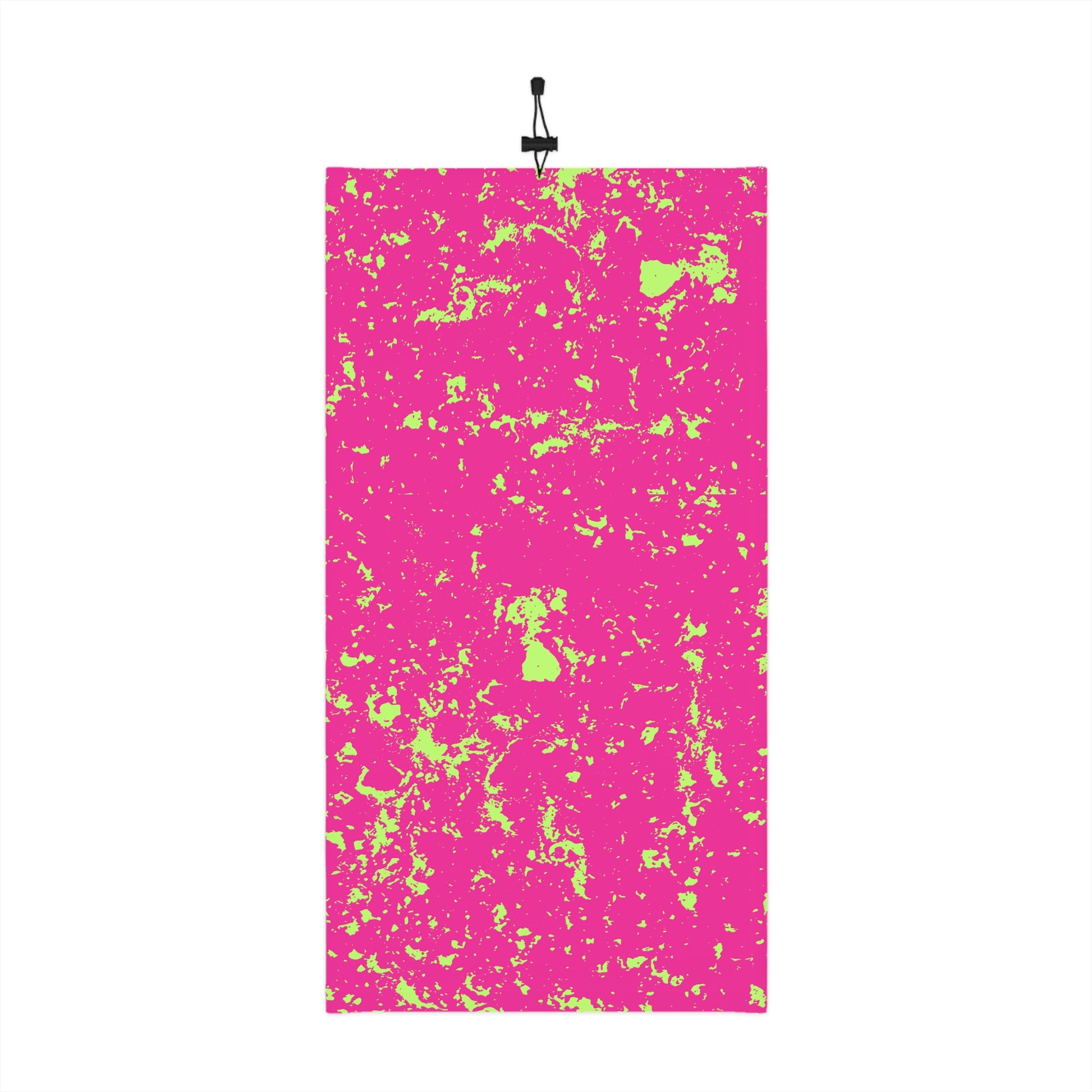 Hot pink neck gaiter with neon green splatter pattern by Rotor Wash & Wear