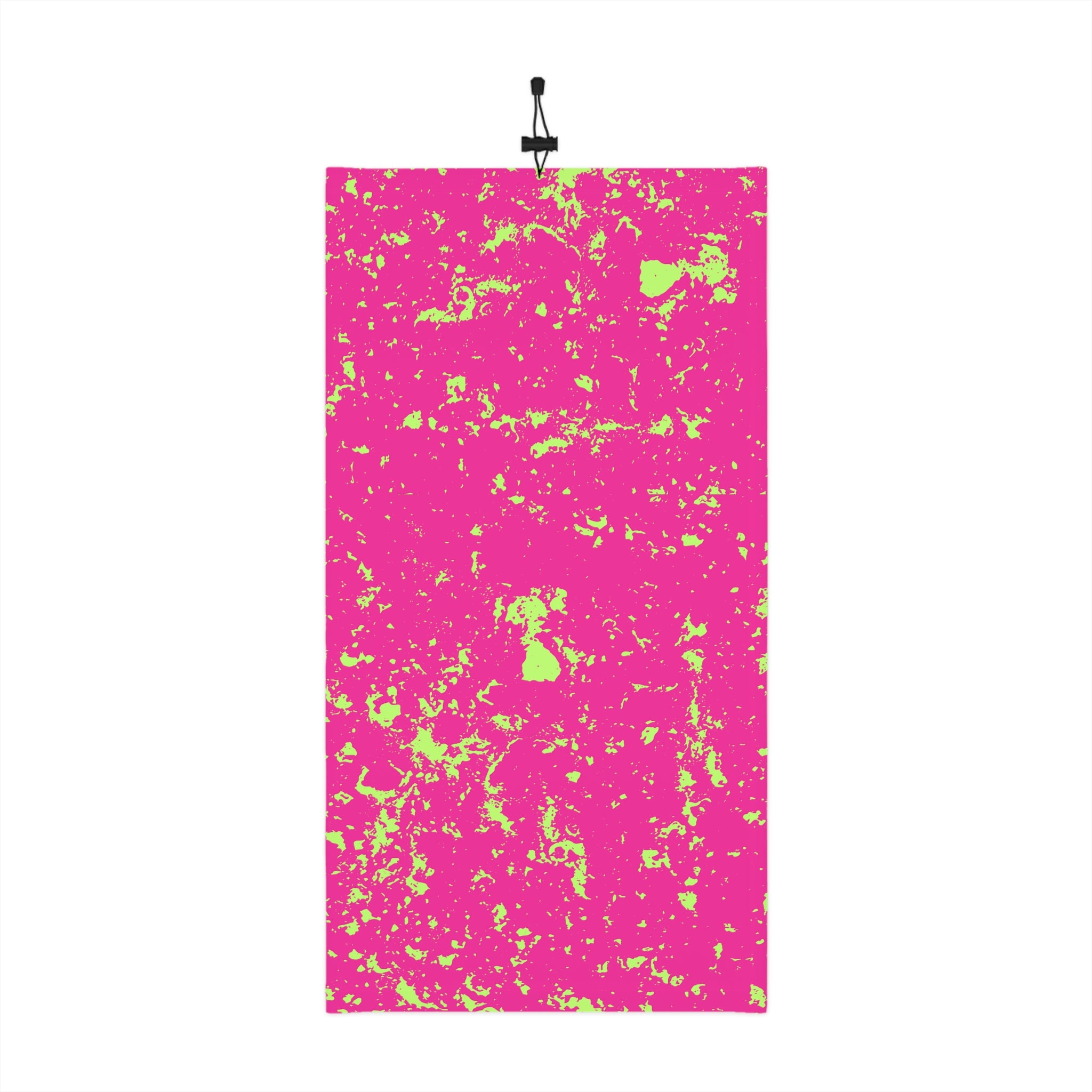 Hot pink neck gaiter with neon green splatter pattern by Rotor Wash & Wear
