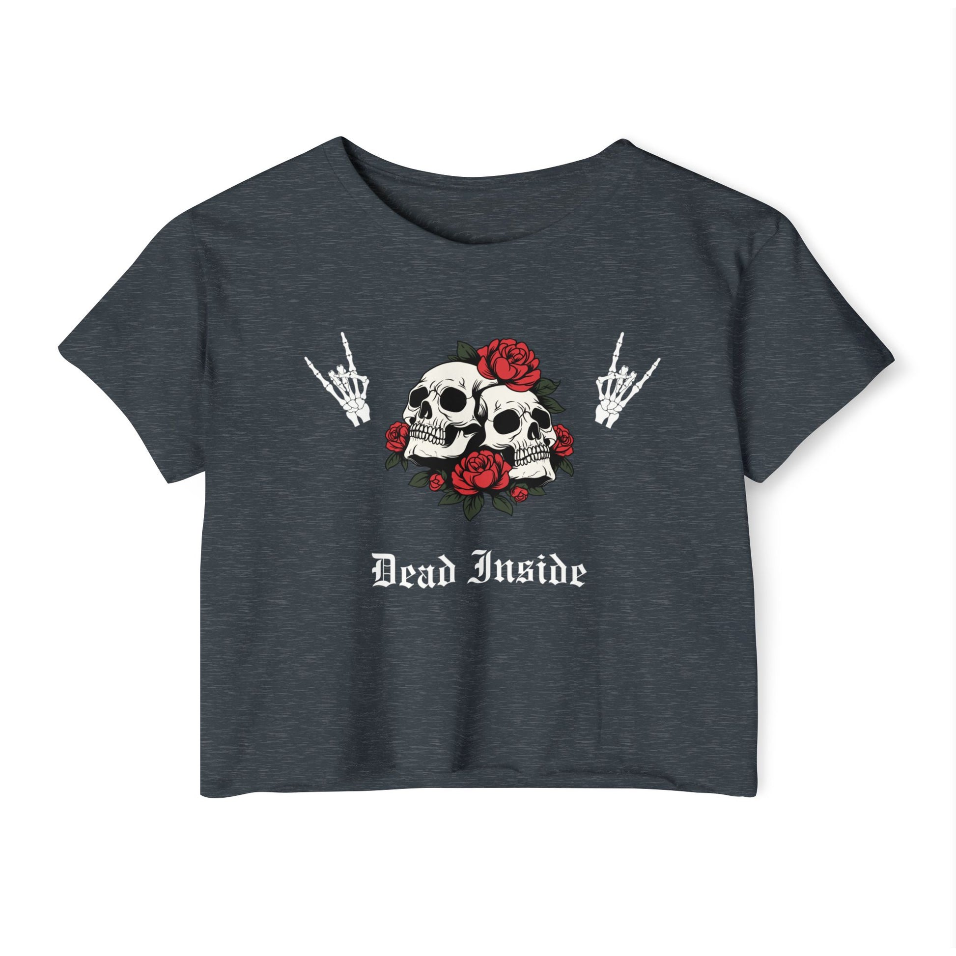Dark gray t-shirt with skull and roses design and 'Dead Inside' text by Rotor Wash & Wear