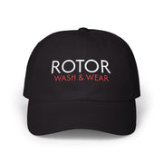 Black cap with 'ROTOR WASH & WEAR' text on a white background