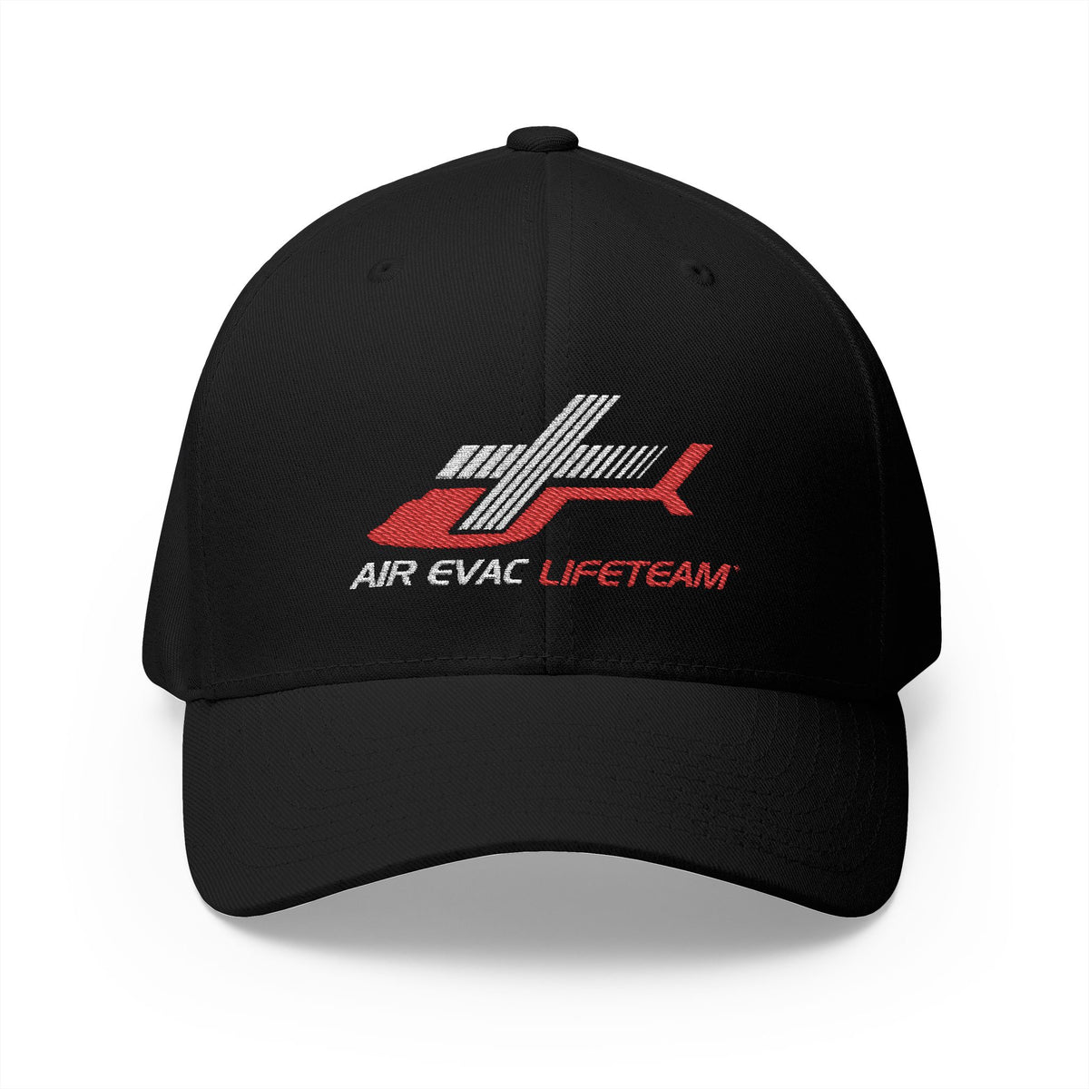 Red and White Air Evac Logo Closed-Back Flexfit Hat