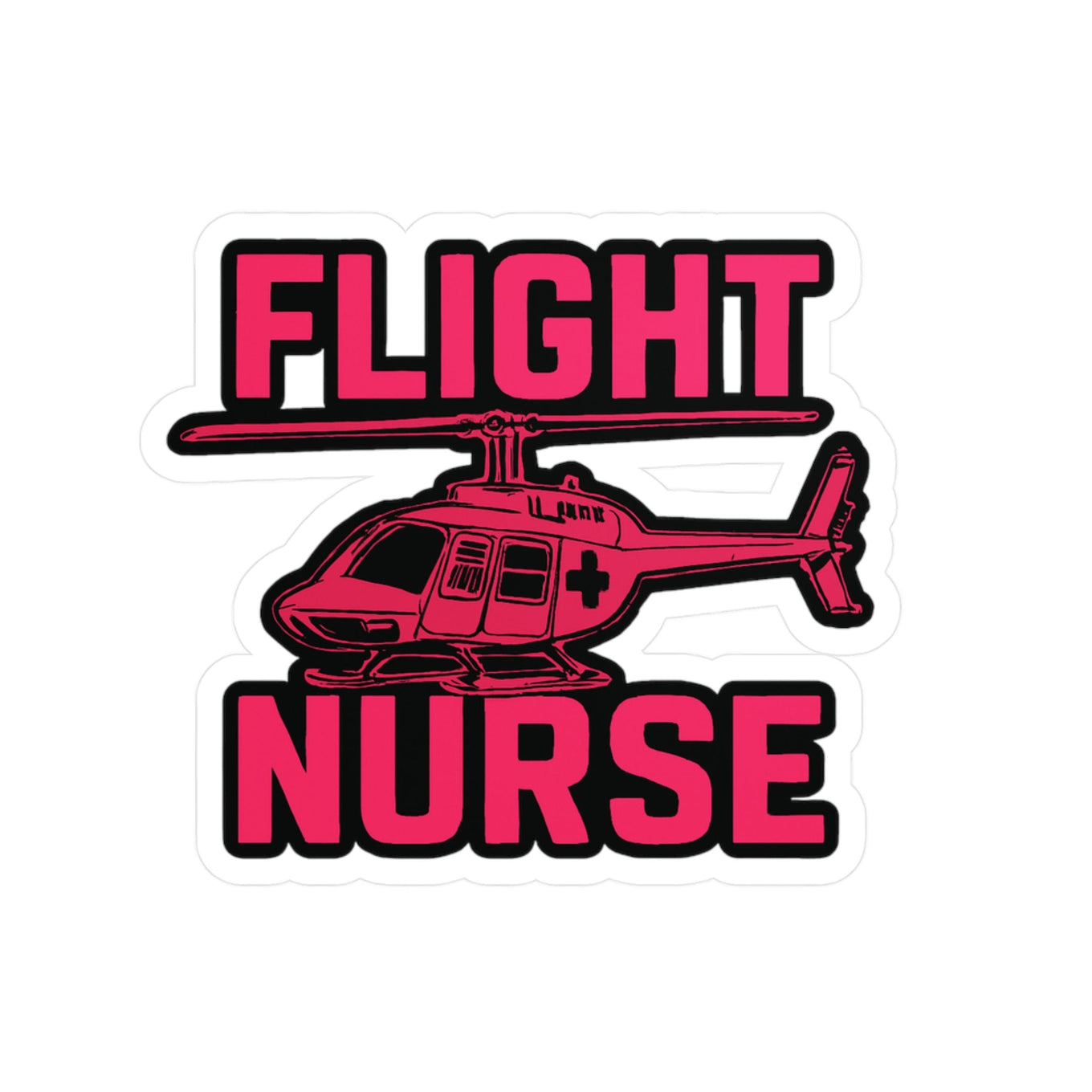 Sticker with 'FLIGHT NURSE' hot pink text and helicopter graphic on a white background