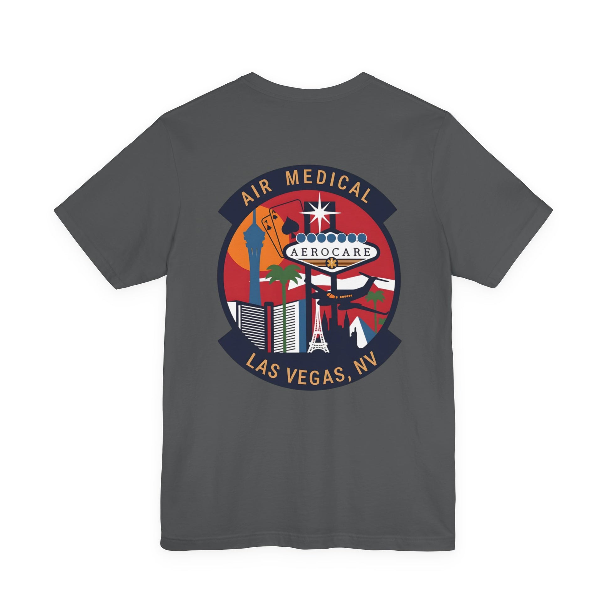 Gray t-shirt with Air Medical Aerocare Las Vegas, NV logo on a white background