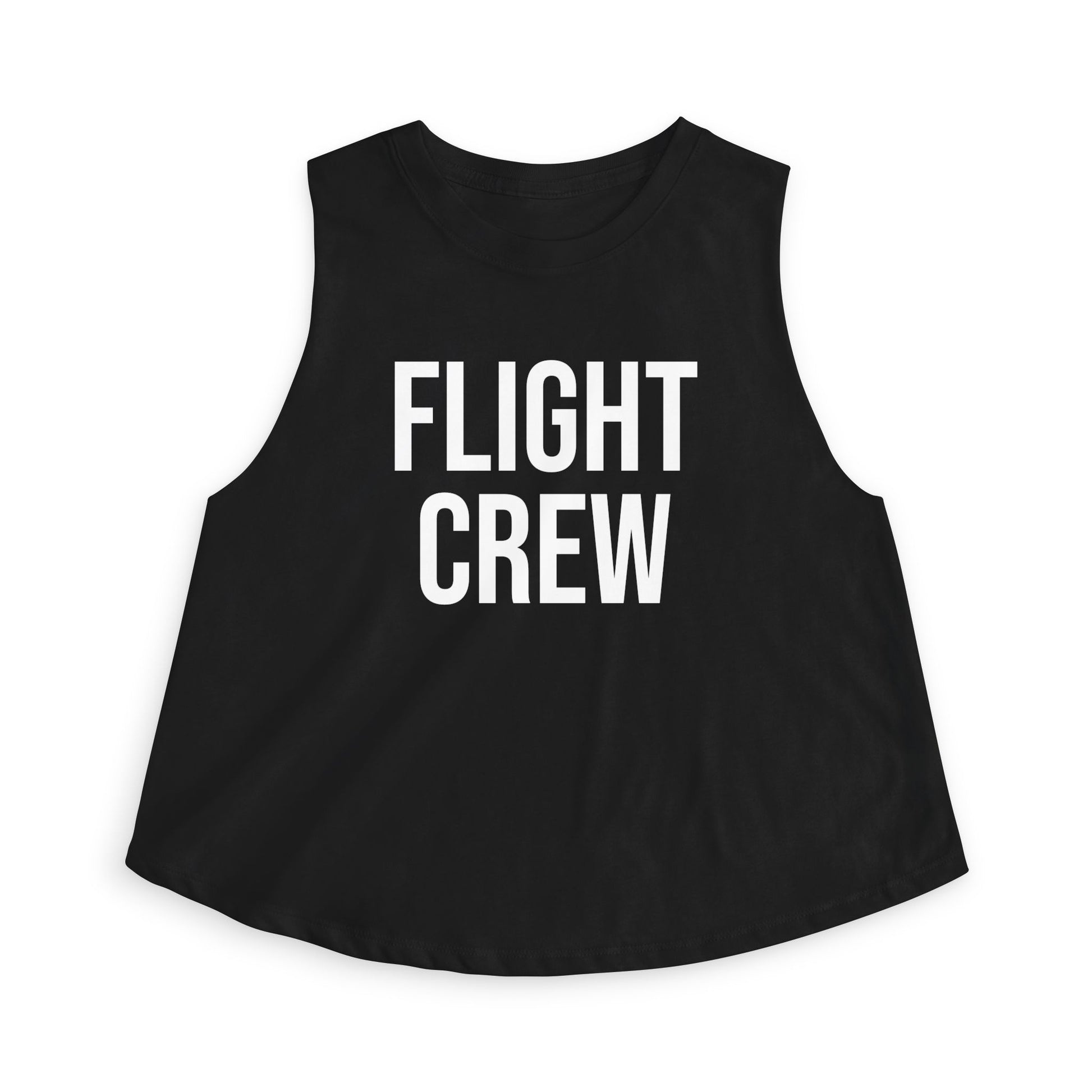 Black sleeveless shirt with 'FLIGHT CREW' text by Rotor Wash & Wear