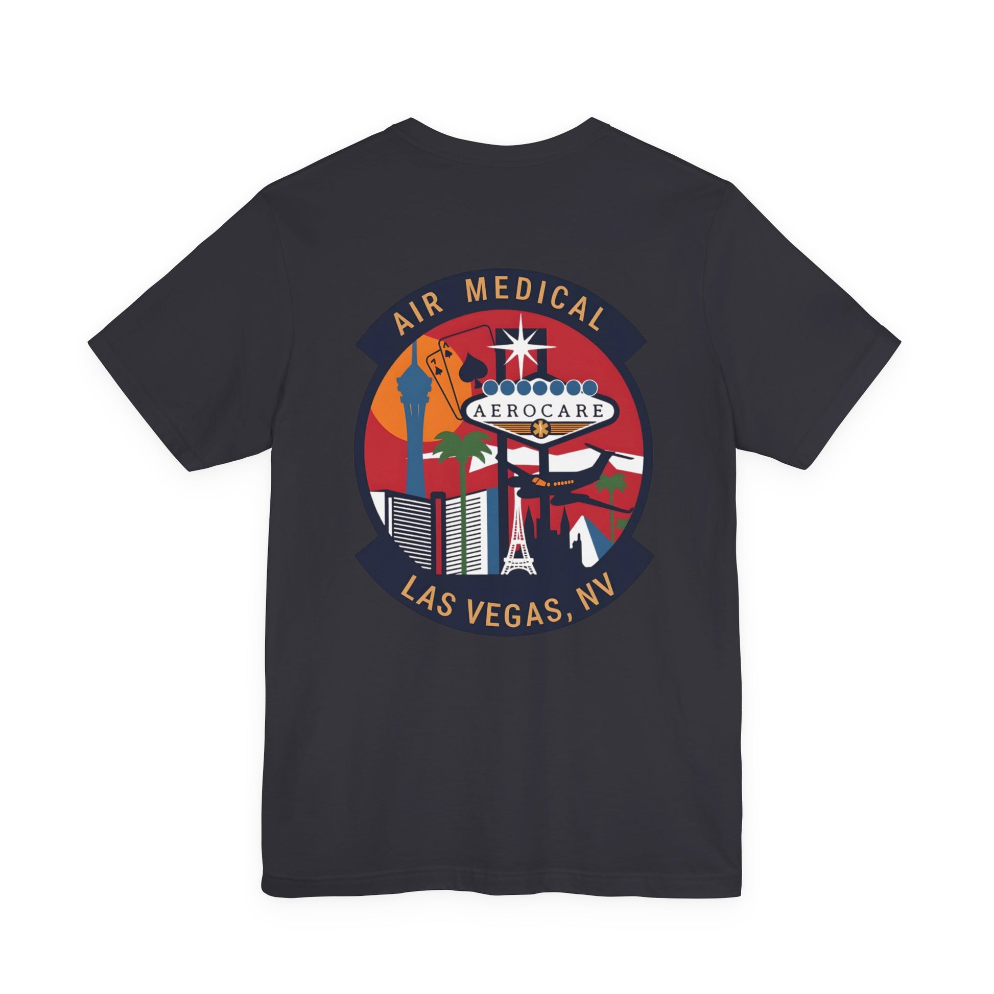 Gray t-shirt with Air Medical Aerocare Las Vegas, NV logo on a white background