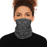 Person wearing a black and gray lace patterned neck gaiter by Rotor Wash & Wear