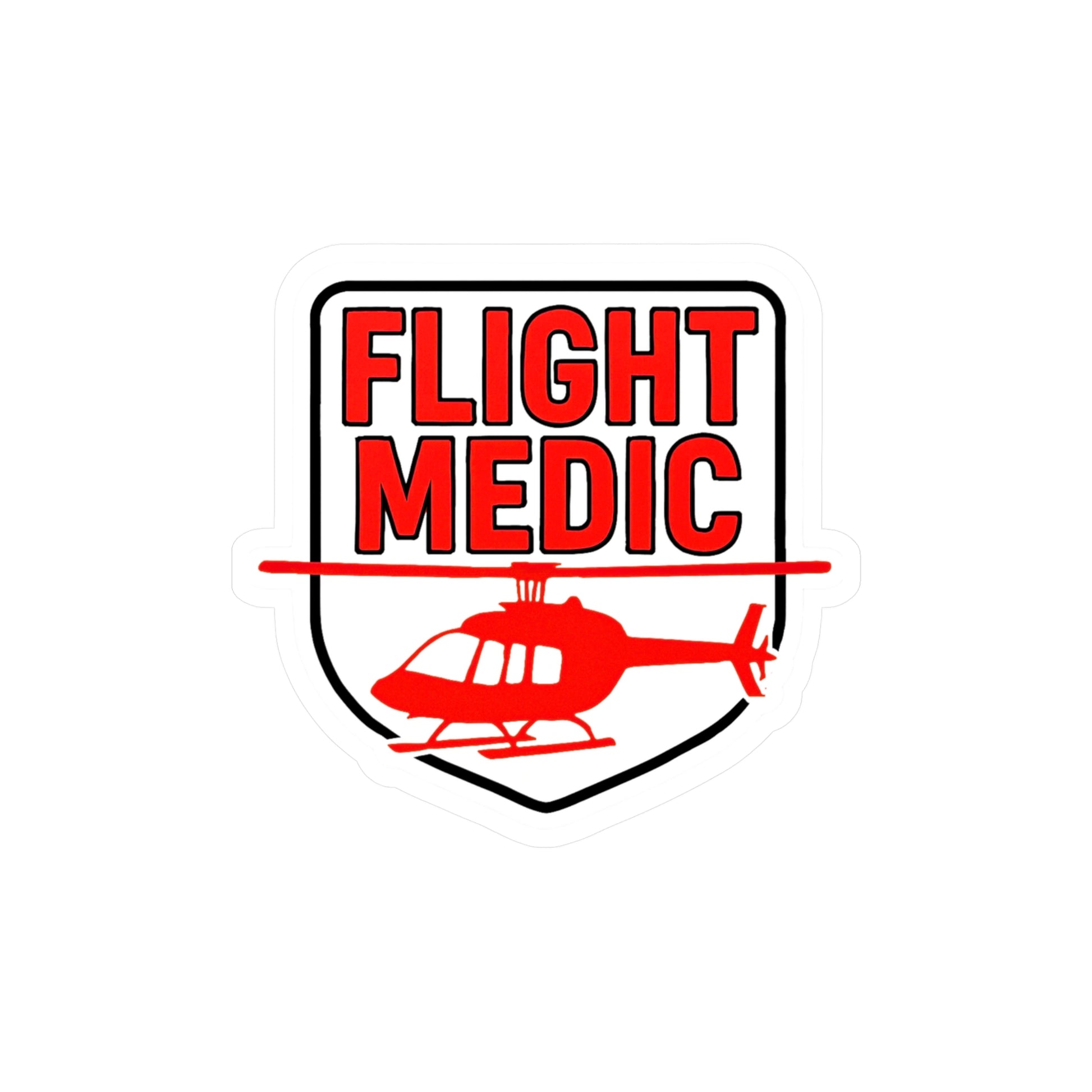 Red. white, and black sticker with 'FLIGHT MEDIC' text and a helicopter on a white background