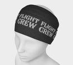 Black headband with 'FLIGHT CREW' text on a mannequin head against a white background