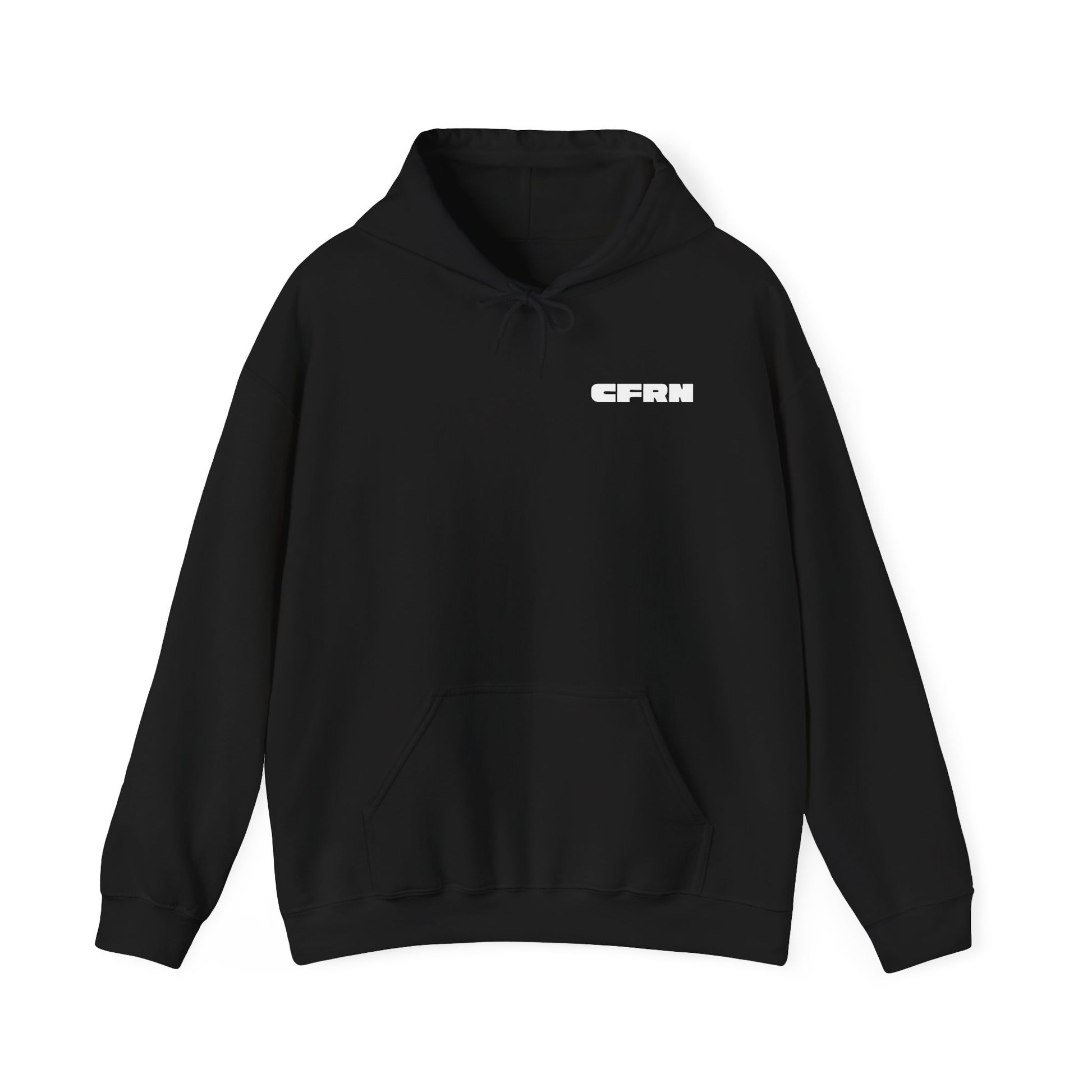 Black hoodie with 'CFRN' logo on a white background