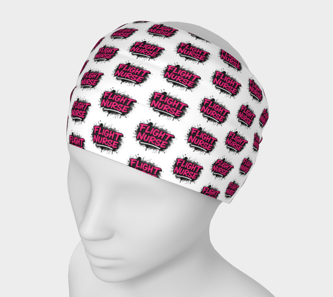 White headband with &#39;Flight Nurse&#39; pattern on a mannequin head.