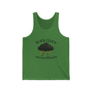 Green tank top with black cloud graphic and text "Black Cloud Extraordinaire" on a white background
