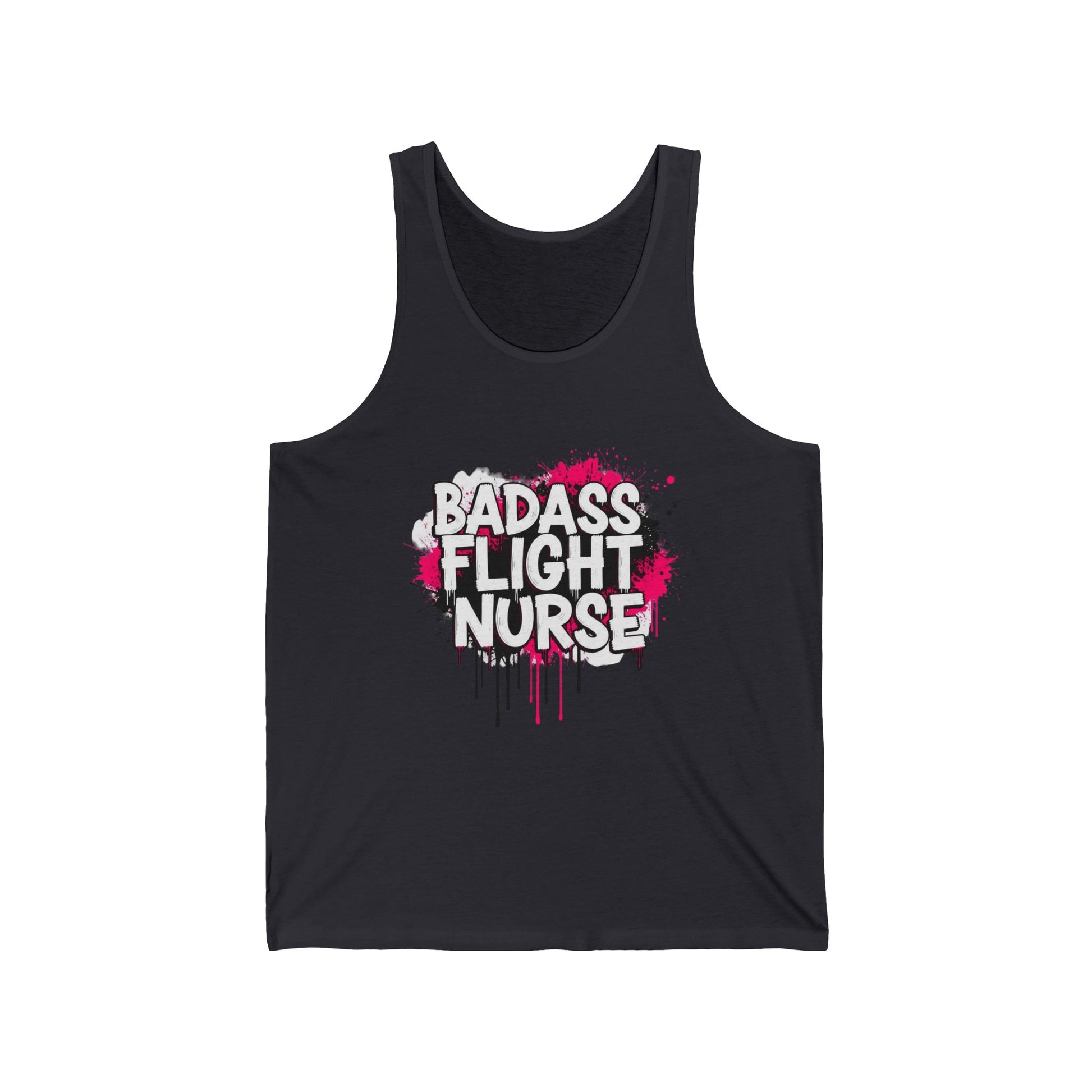 Black tank top with 'BADASS FLIGHT NURSE' text design on a white background