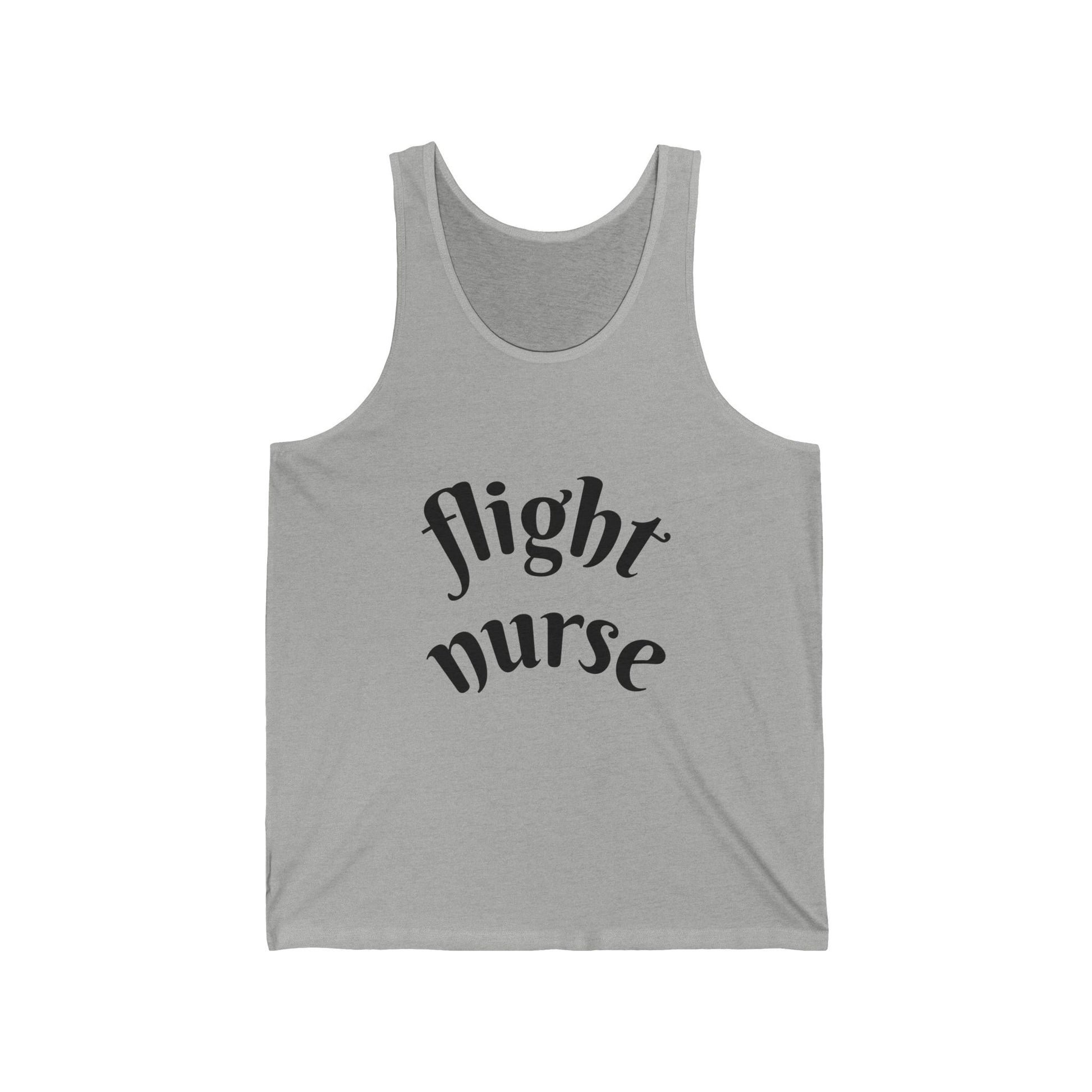 Gray tank top with 'flight nurse' text on a white background