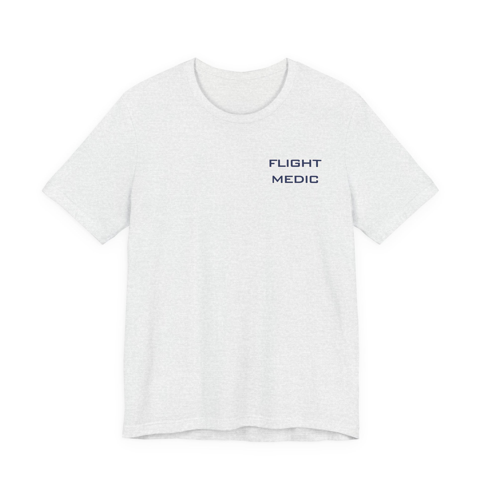 White t-shirt with text 'Flight Medic' on the left chest by Rotor Wash & Wear