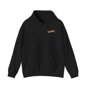 Black hoodie with a small ribbon on the chest with the text "flight crew" against a white background