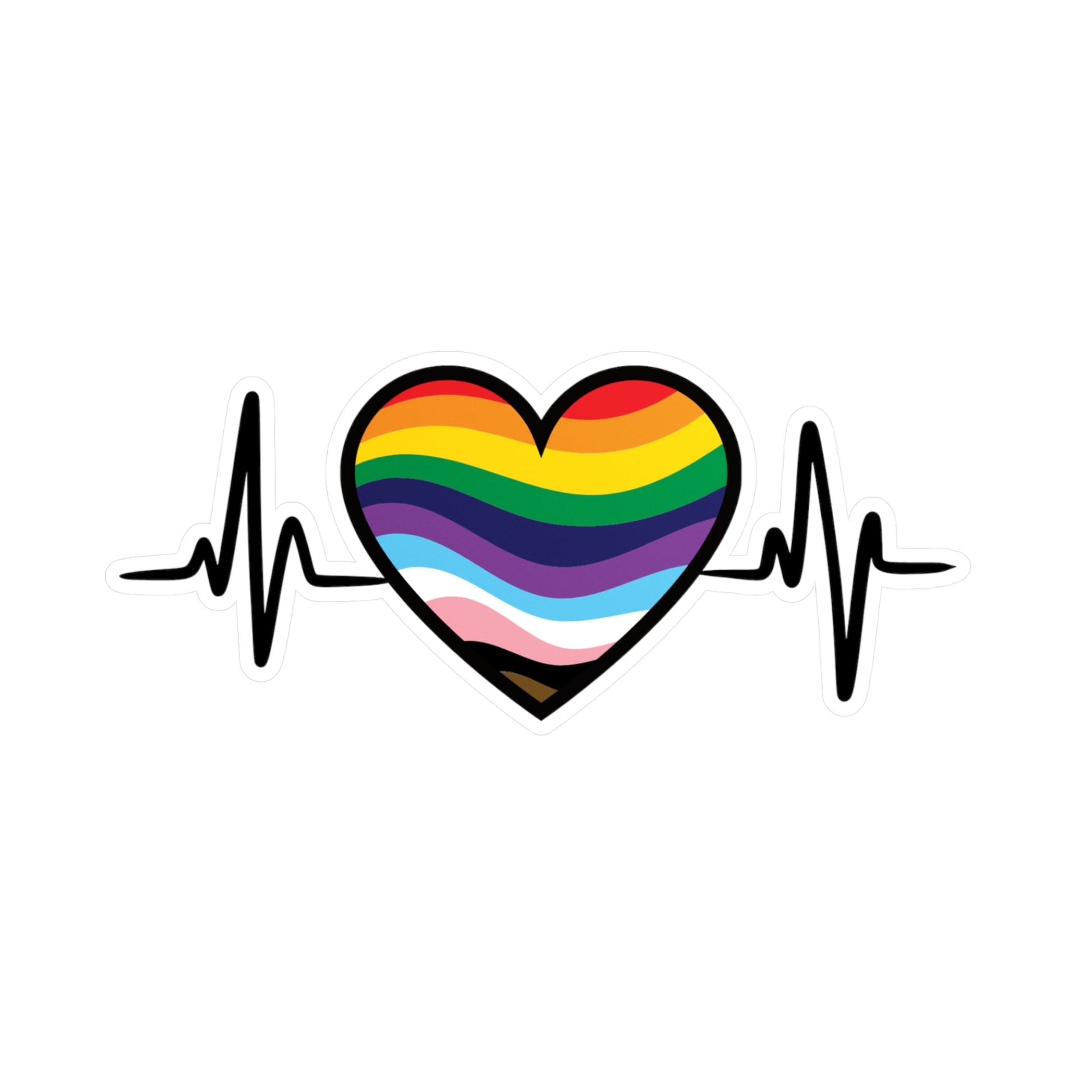 Sticker of a rainbow pride heart with stylized EKG rhythm by Rotor Wash and Wear