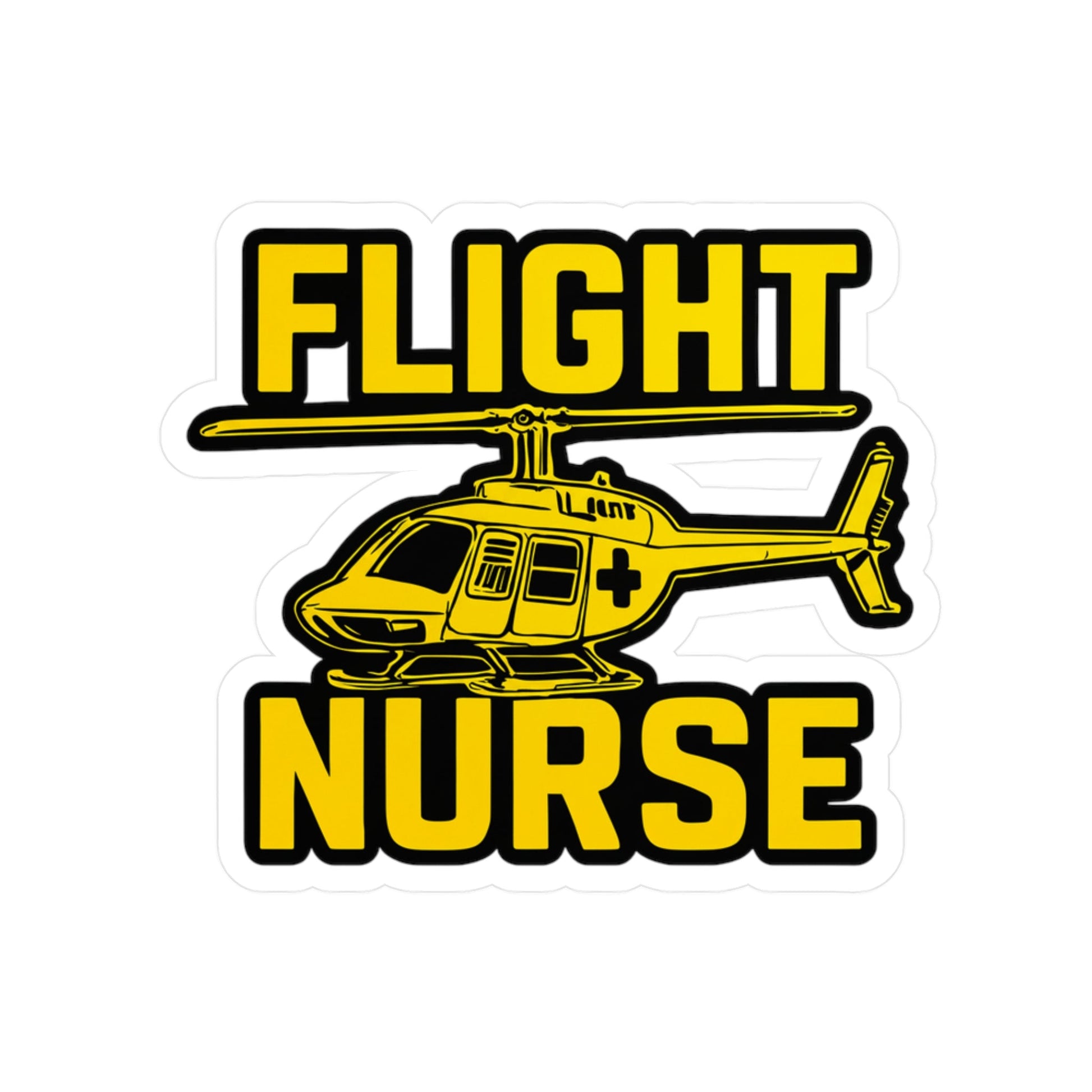 Sticker with 'Flight Nurse' yellow text and a helicopter graphic on a white background