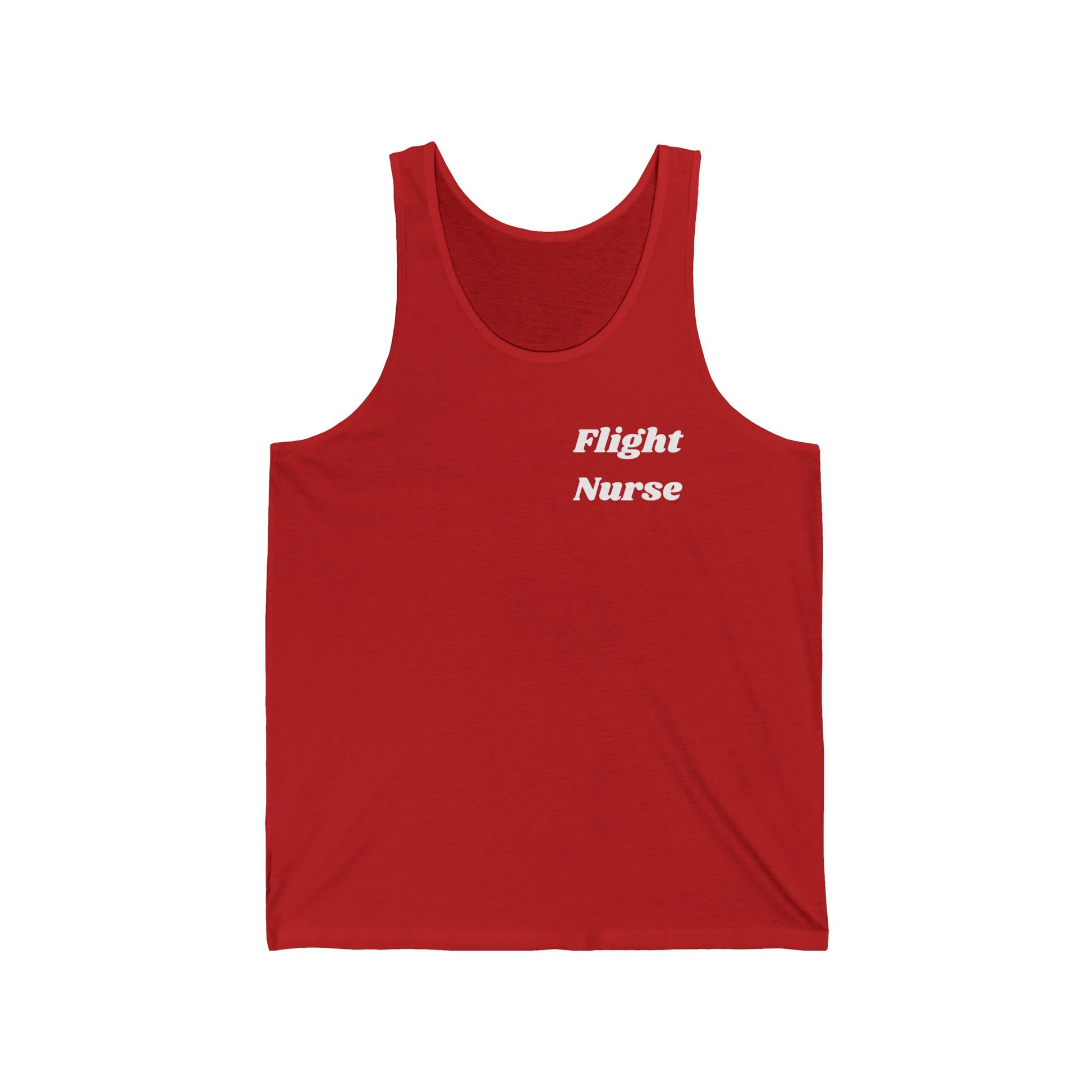 Red tank top with 'Flight Nurse' text on a white background