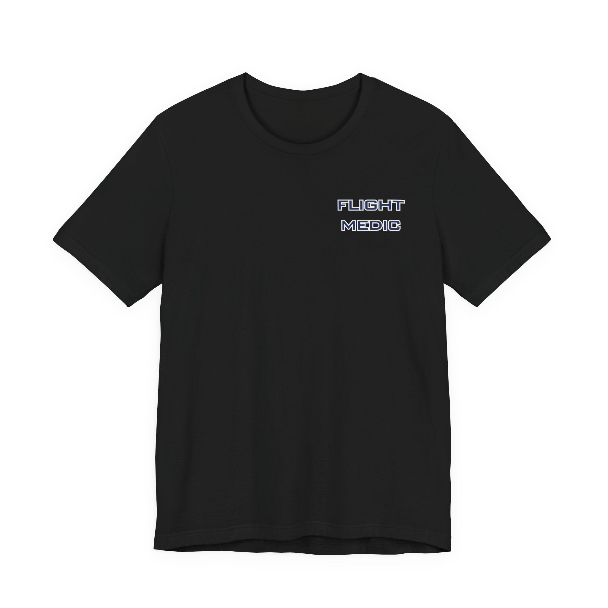 Black t-shirt with text 'Flight Medic' on the left chest by Rotor Wash & Wear