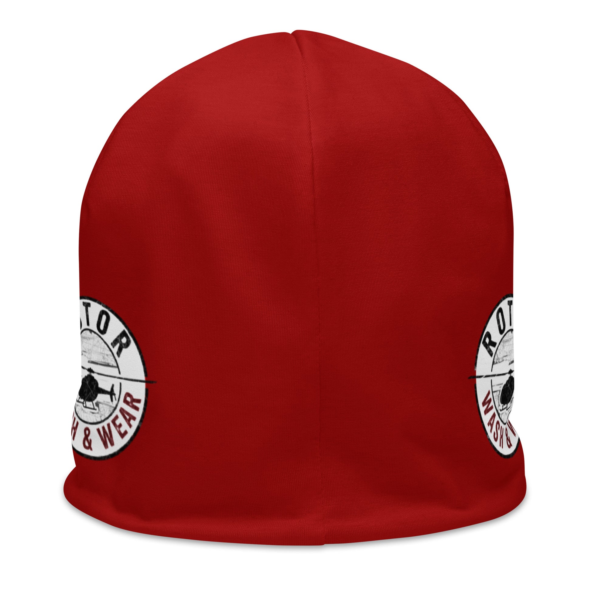 Red beanie with Rotor Wash & Wear logo