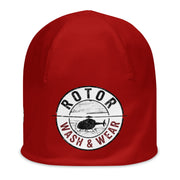 Red beanie with Rotor Wash & Wear logo