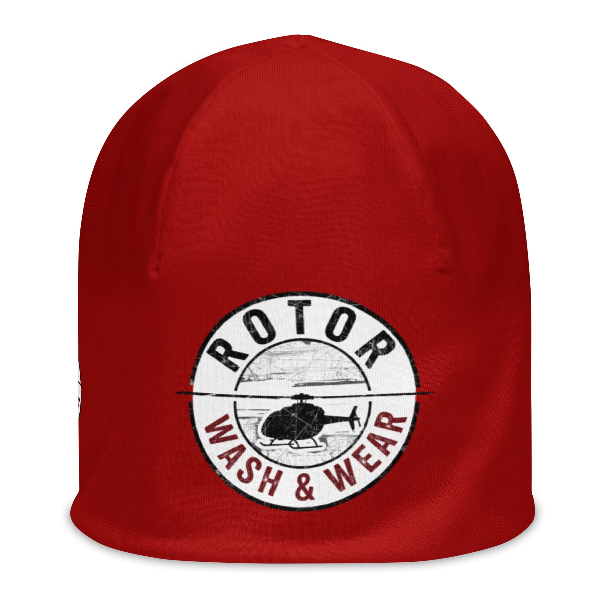 Red beanie with Rotor Wash & Wear logo