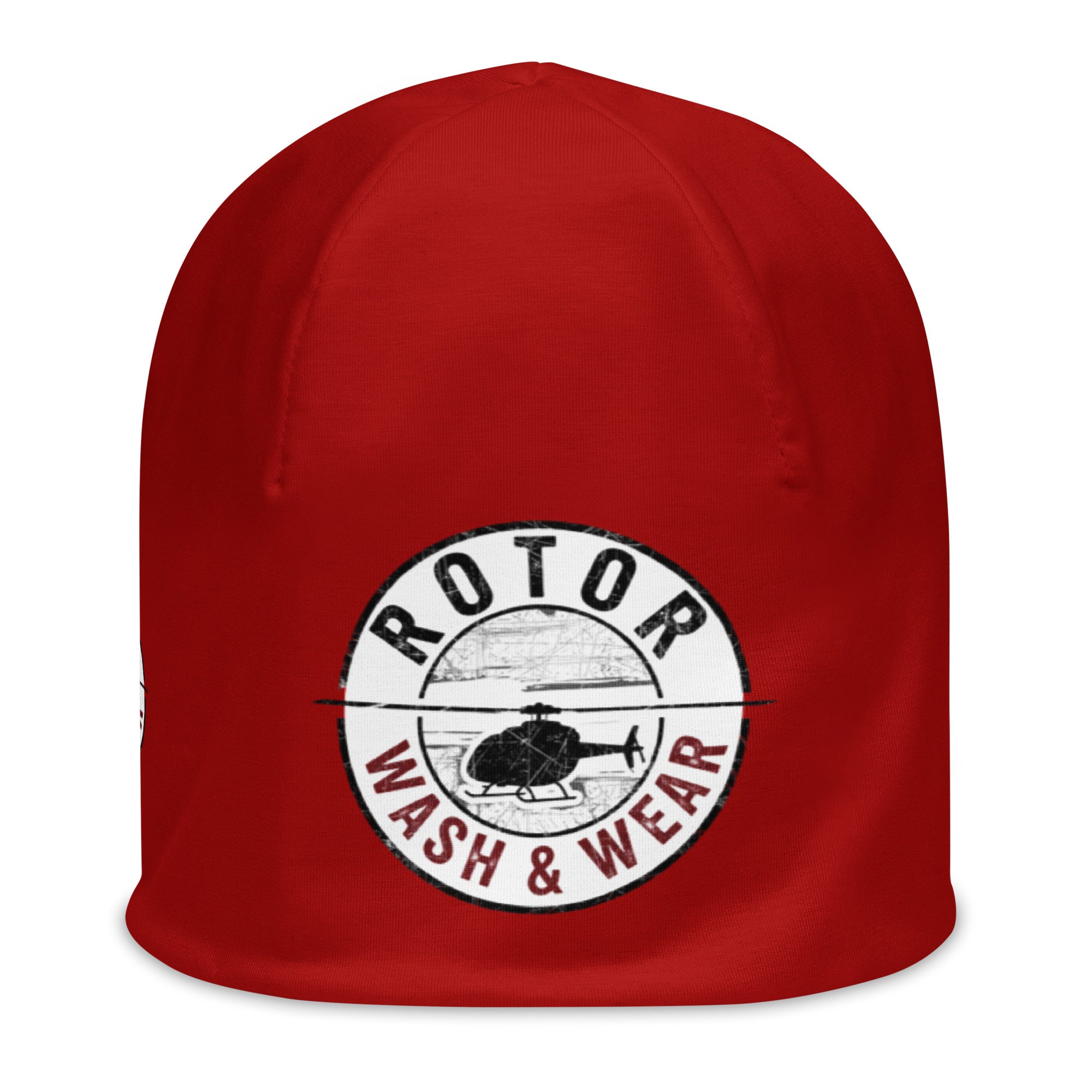 Red beanie with Rotor Wash & Wear logo