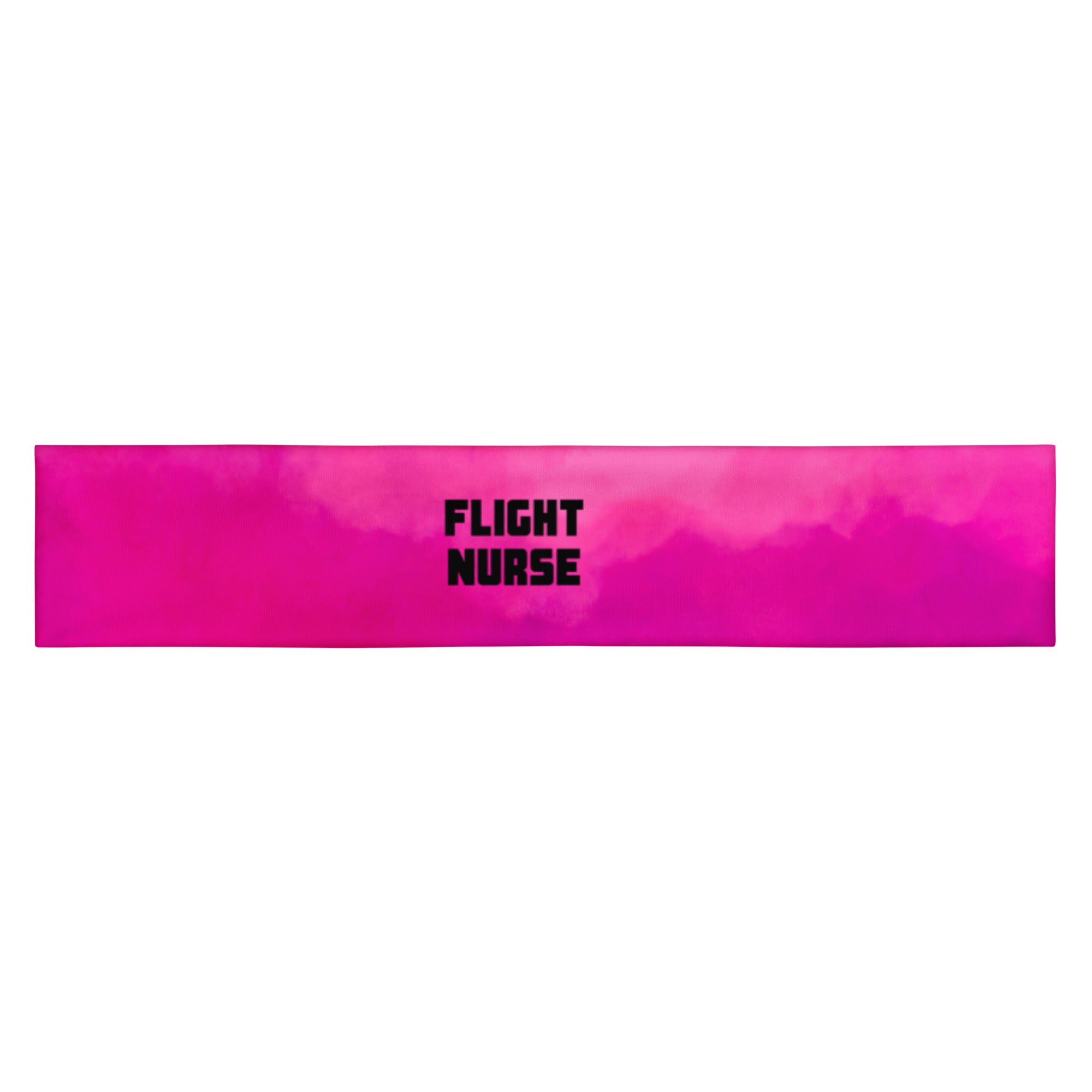 Hot pink head band with black text "flight nurse" by Rotor Wash & Wear