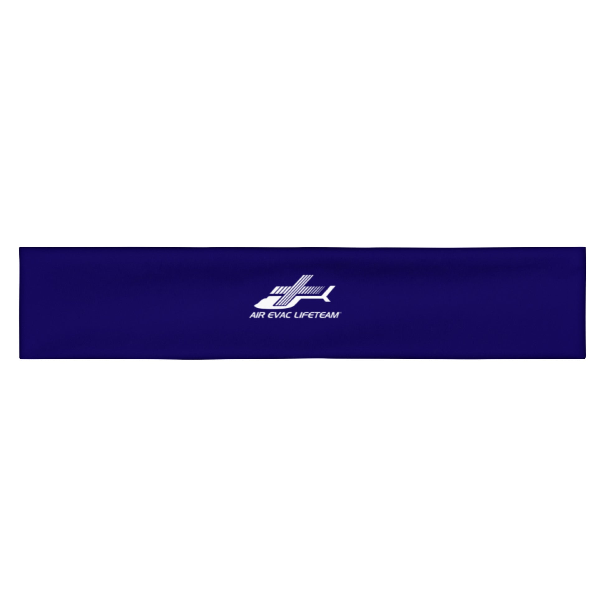 Dark blue headband with Air Evac Lifeteam logo in white by Rotor Wash & Wear
