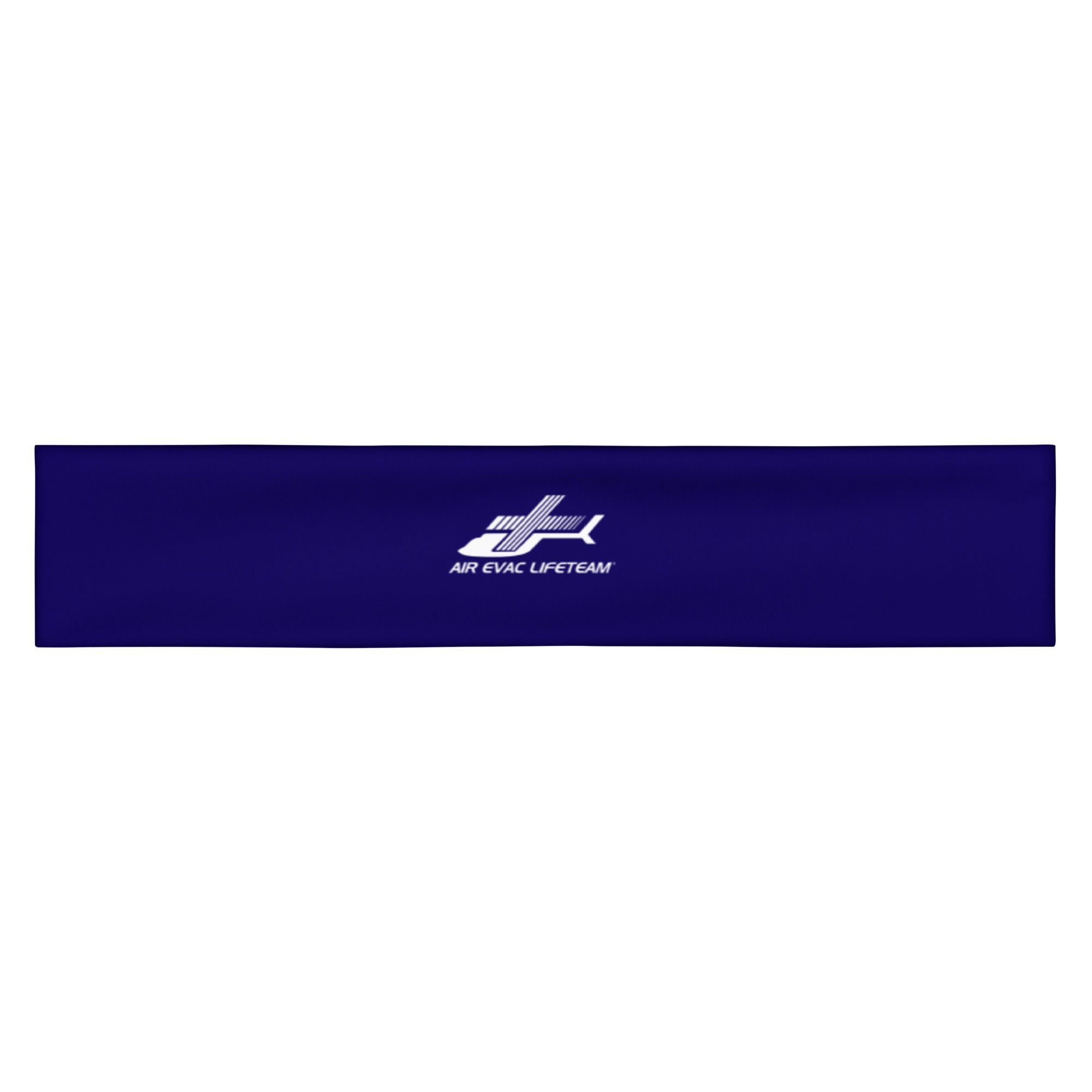 Dark blue headband with Air Evac Lifeteam logo in white by Rotor Wash & Wear