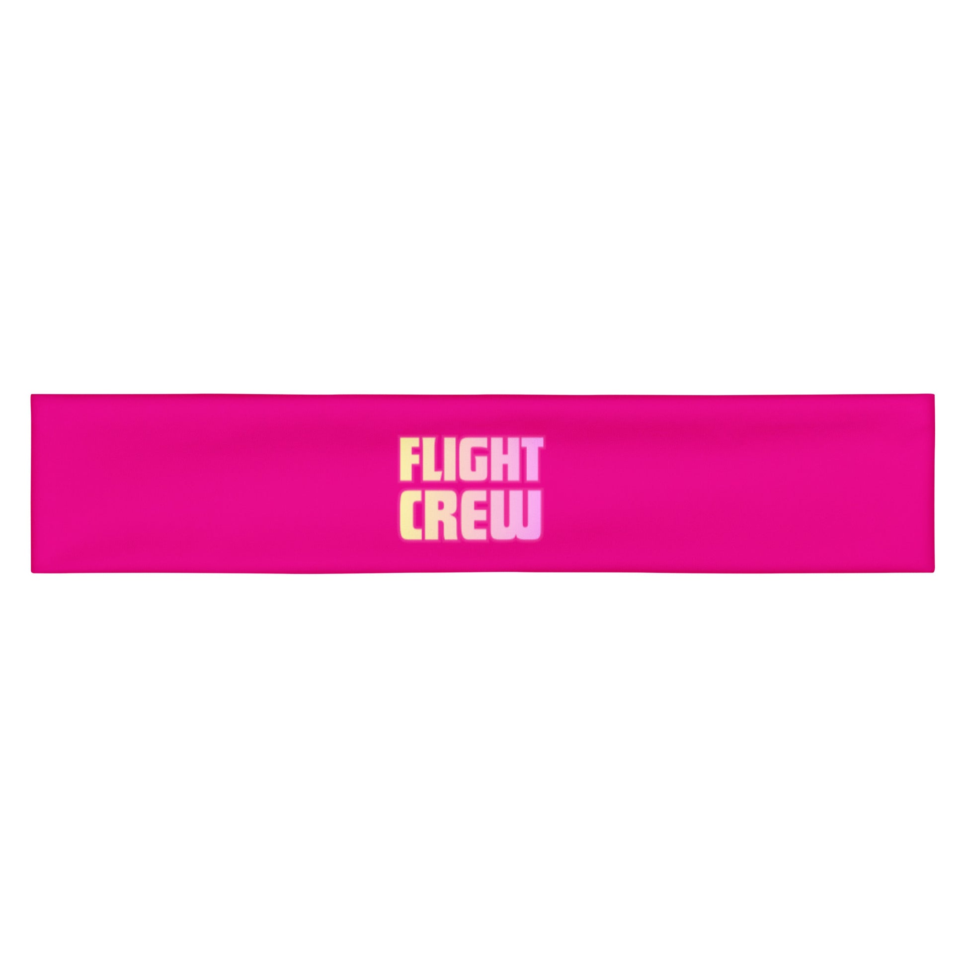 Bright pink headband with "Flight Crew" text by Rotor Wash & Wear