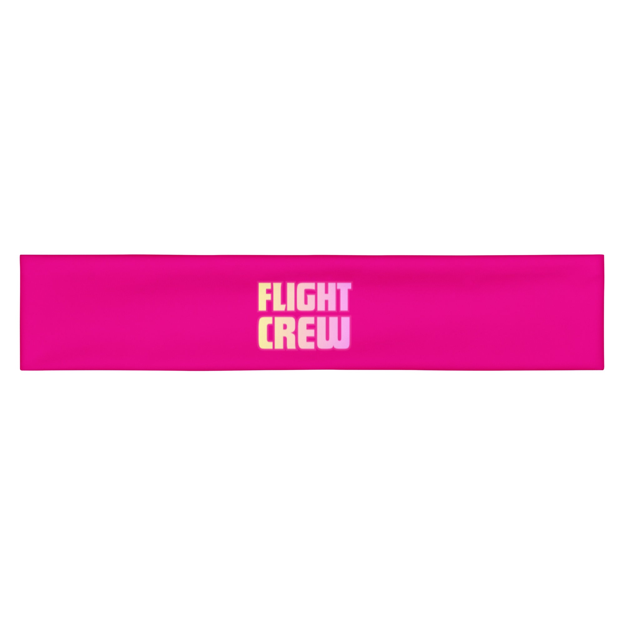 Bright pink headband with "Flight Crew" text by Rotor Wash & Wear