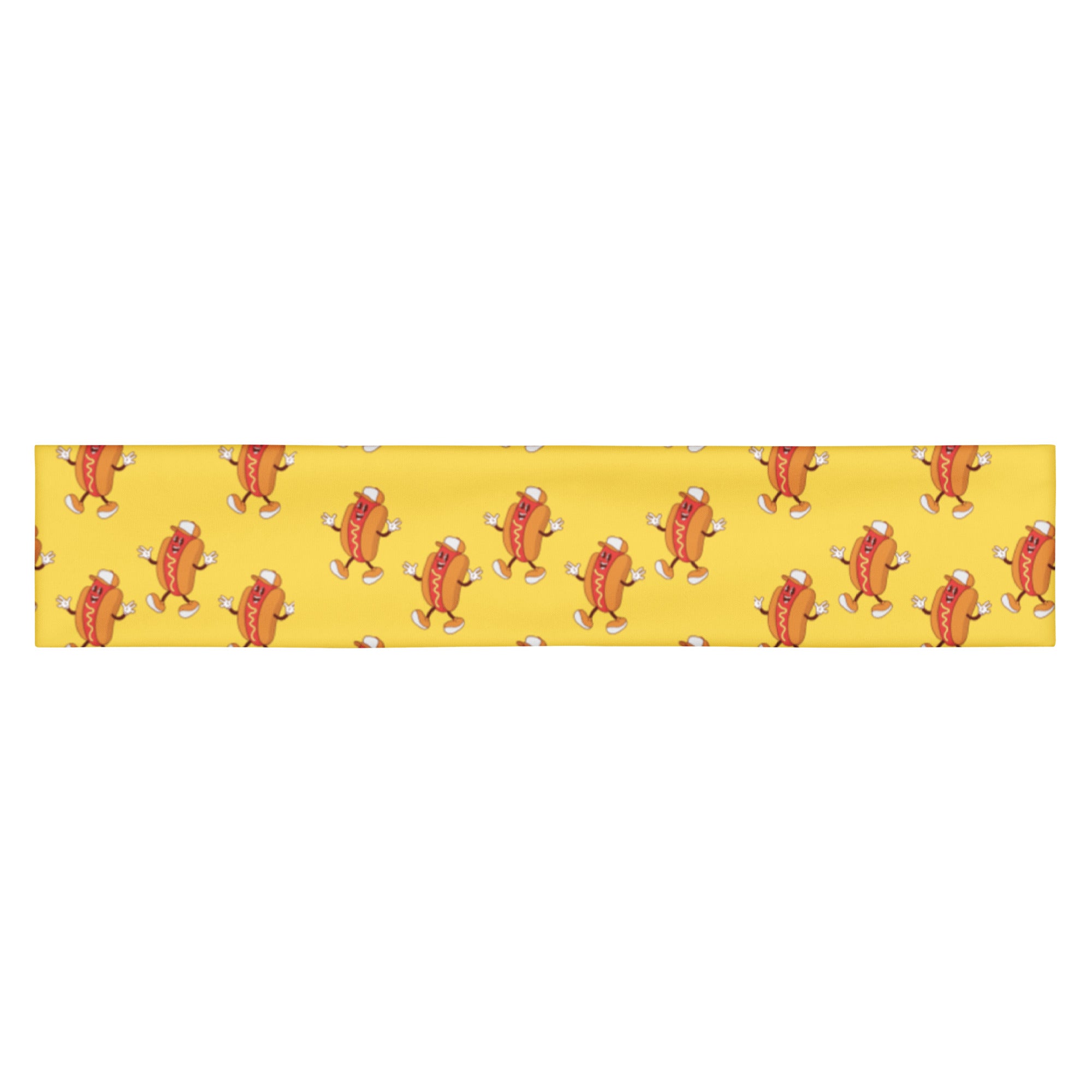 Yellow headband with funny hotdog cartoon pattern by Rotor Wash & Wear