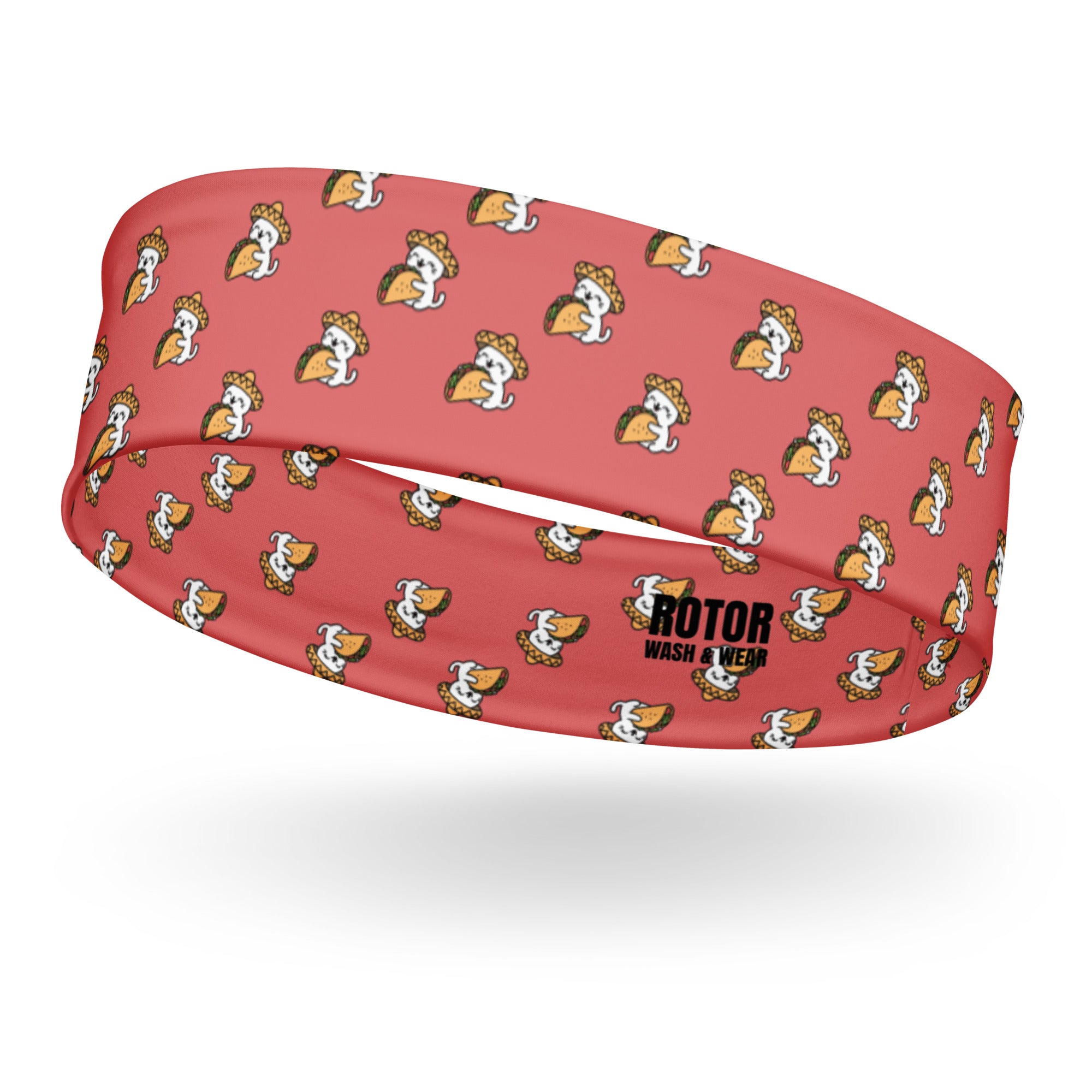 Peach headband with funny taco cat pattern by Rotor Wash & Wear