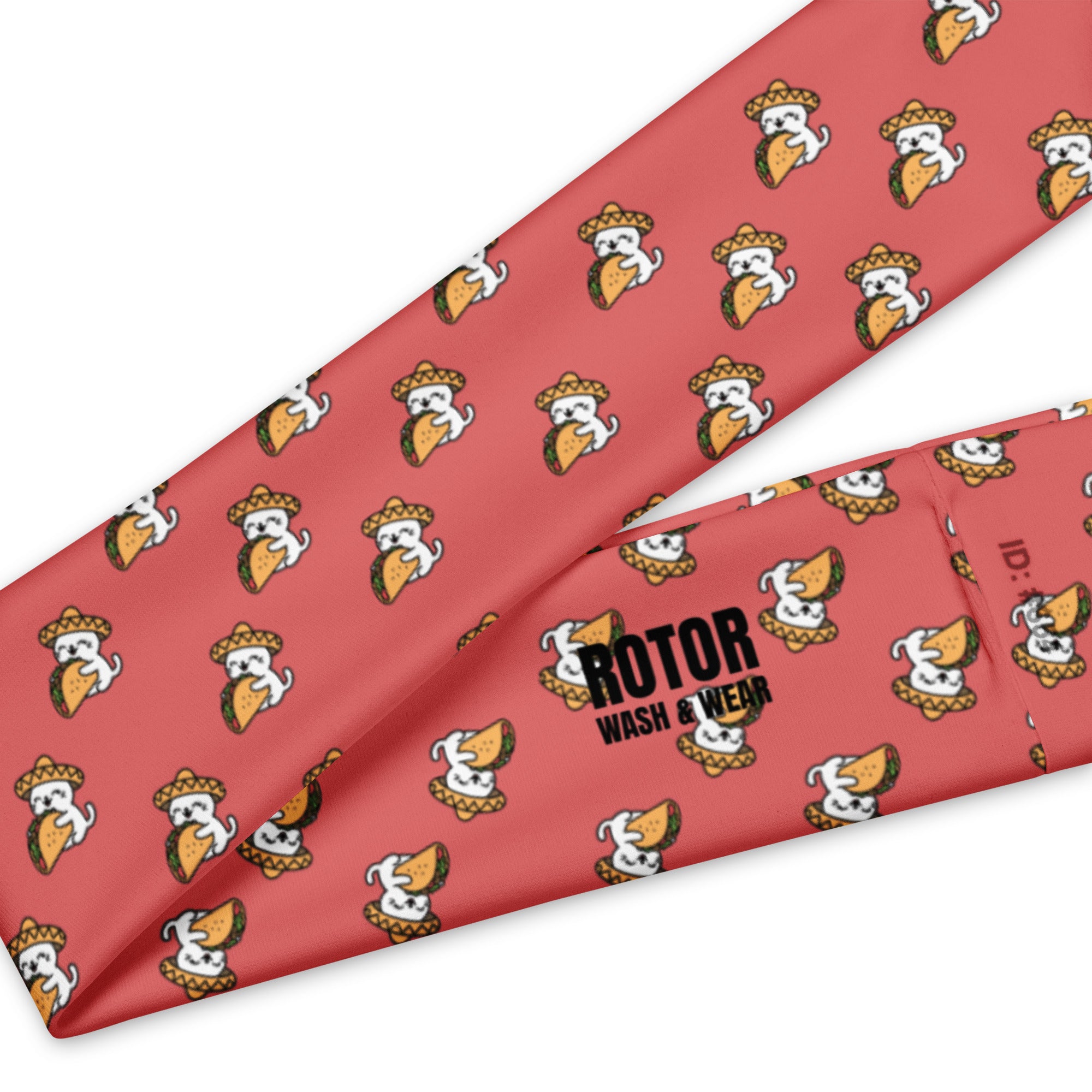 Peach headband with funny taco cat pattern by Rotor Wash & Wear