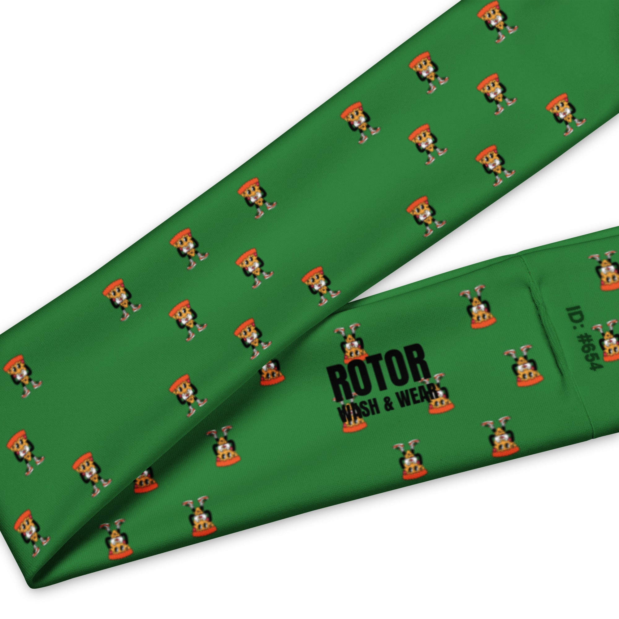 Green headband with cartoon pizza guy pattern by Rotor Wash & Wear