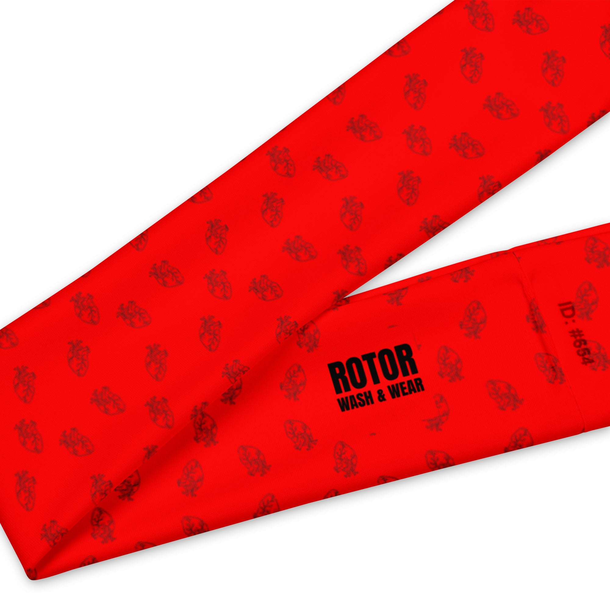 Red headband with black anatomical heart pattern by Rotor Wash & Wear