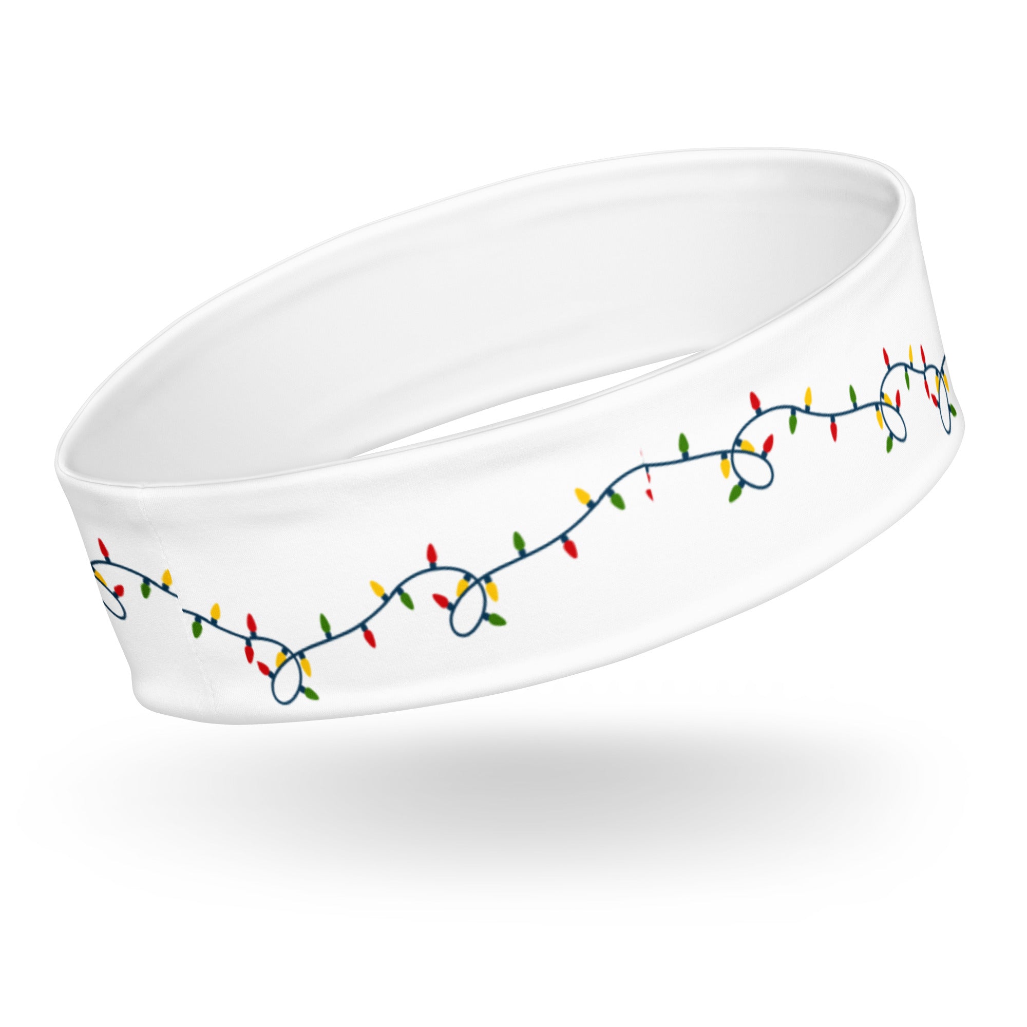 White headband with string of colorful Christmas lights by Rotor Wash & Wear