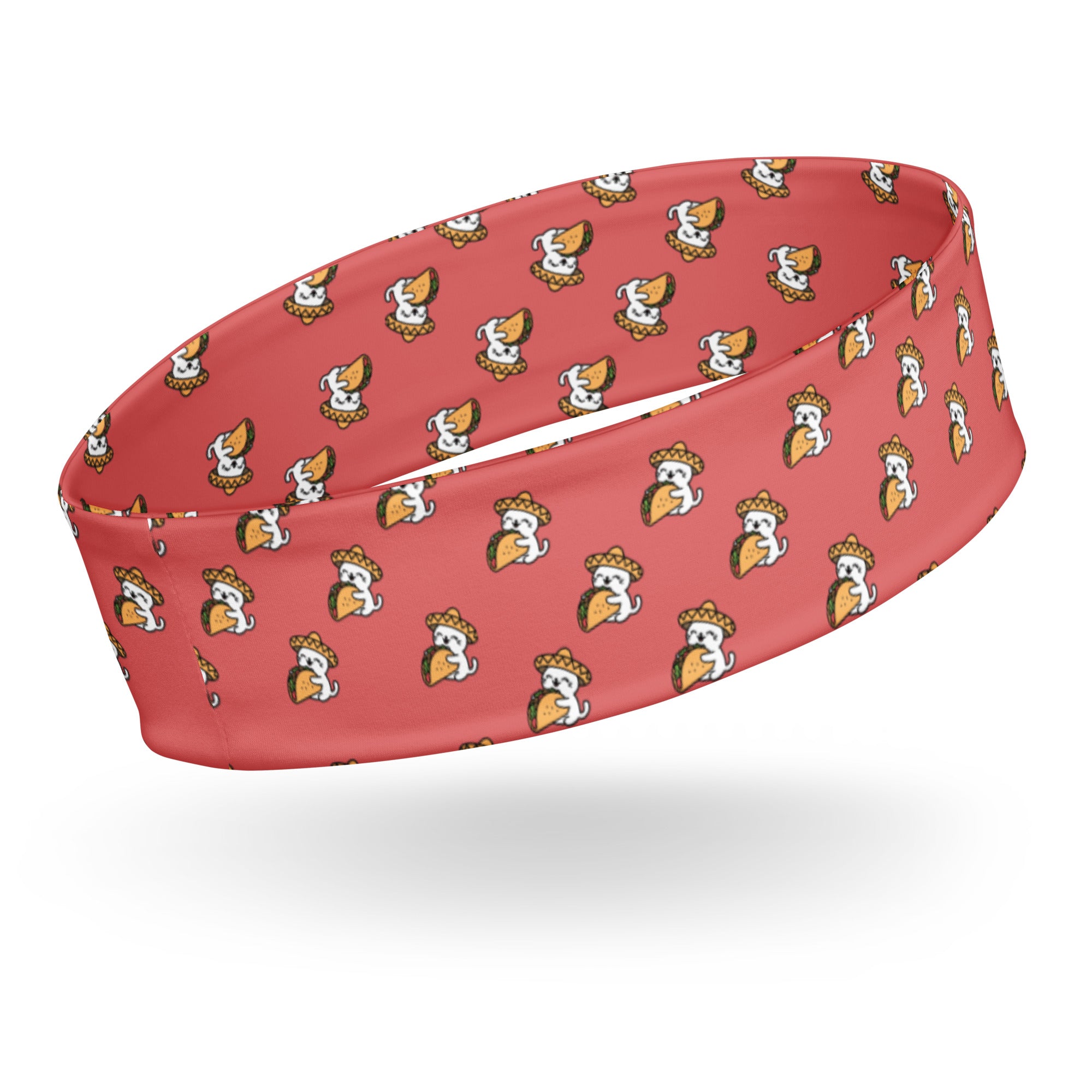 Peach headband with funny taco cat pattern by Rotor Wash & Wear