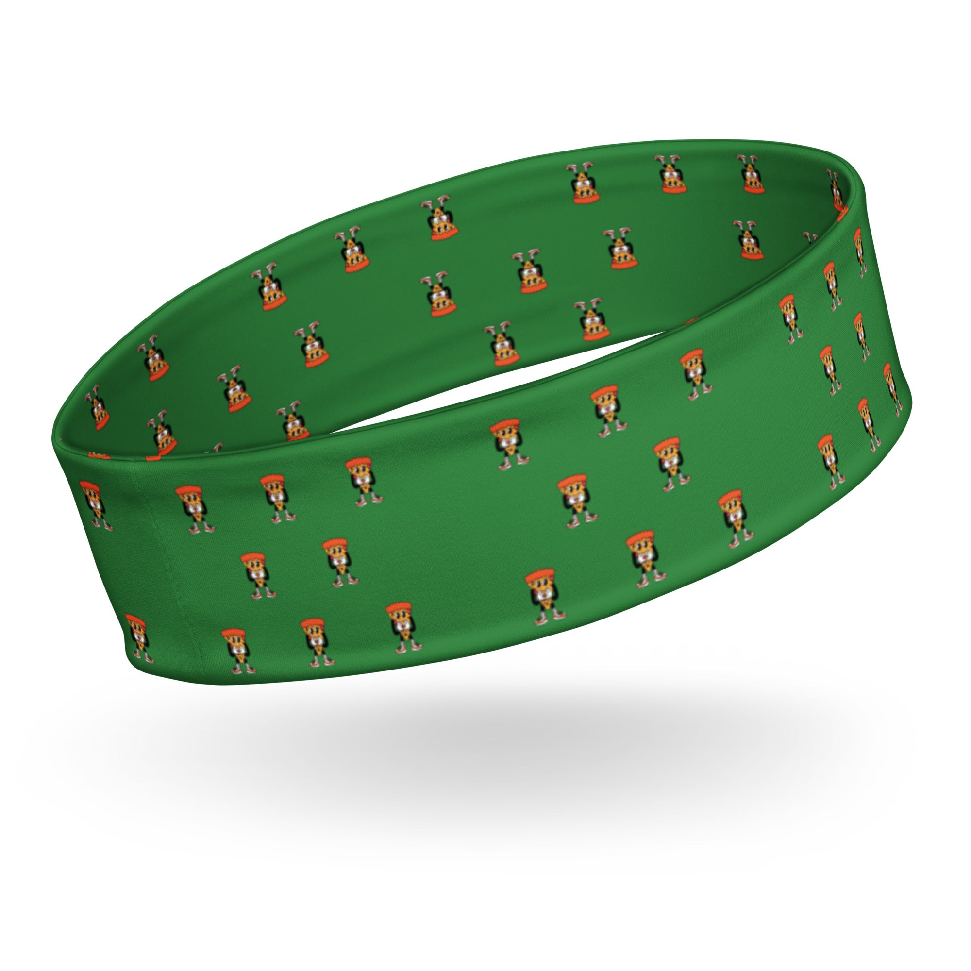Green headband with cartoon pizza guy pattern by Rotor Wash & Wear