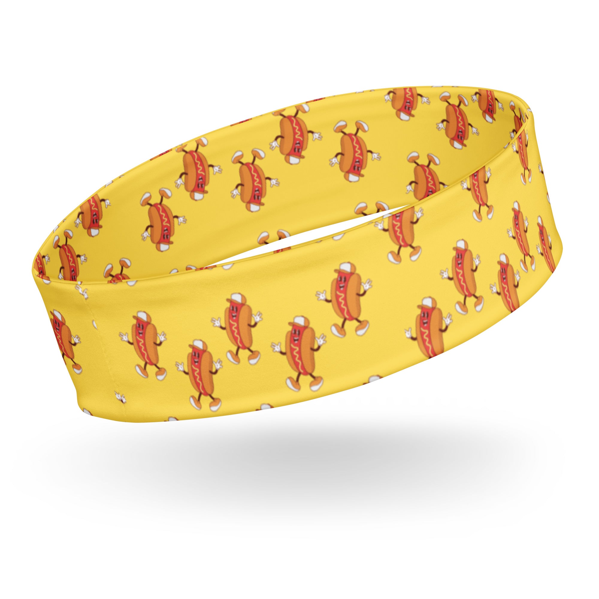 Yellow headband with funny hotdog cartoon pattern by Rotor Wash & Wear