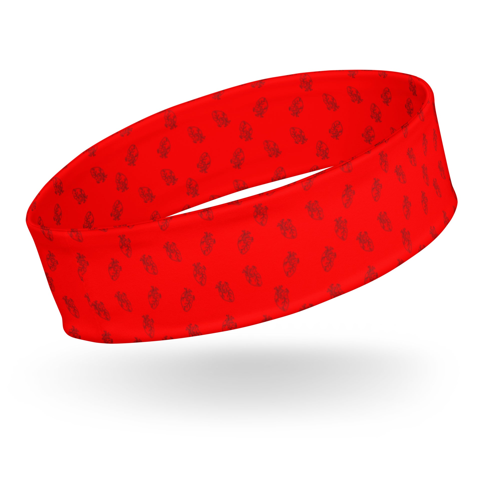 Red headband with black anatomical heart pattern by Rotor Wash & Wear