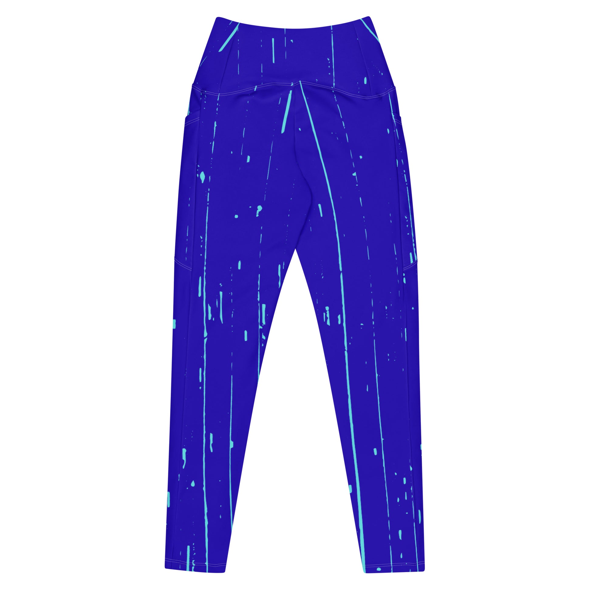 Blue leggings with distressed teal stripes by Rotor Wash & Wear
