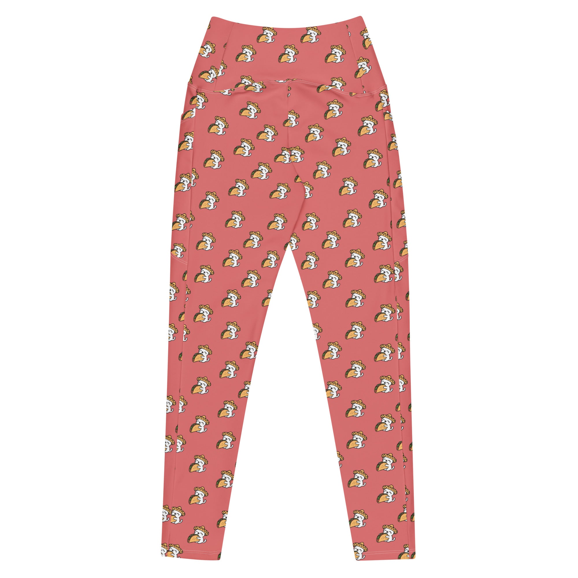High waisted peach leggings with funny taco cat pattern by Rotor Wash & Wear